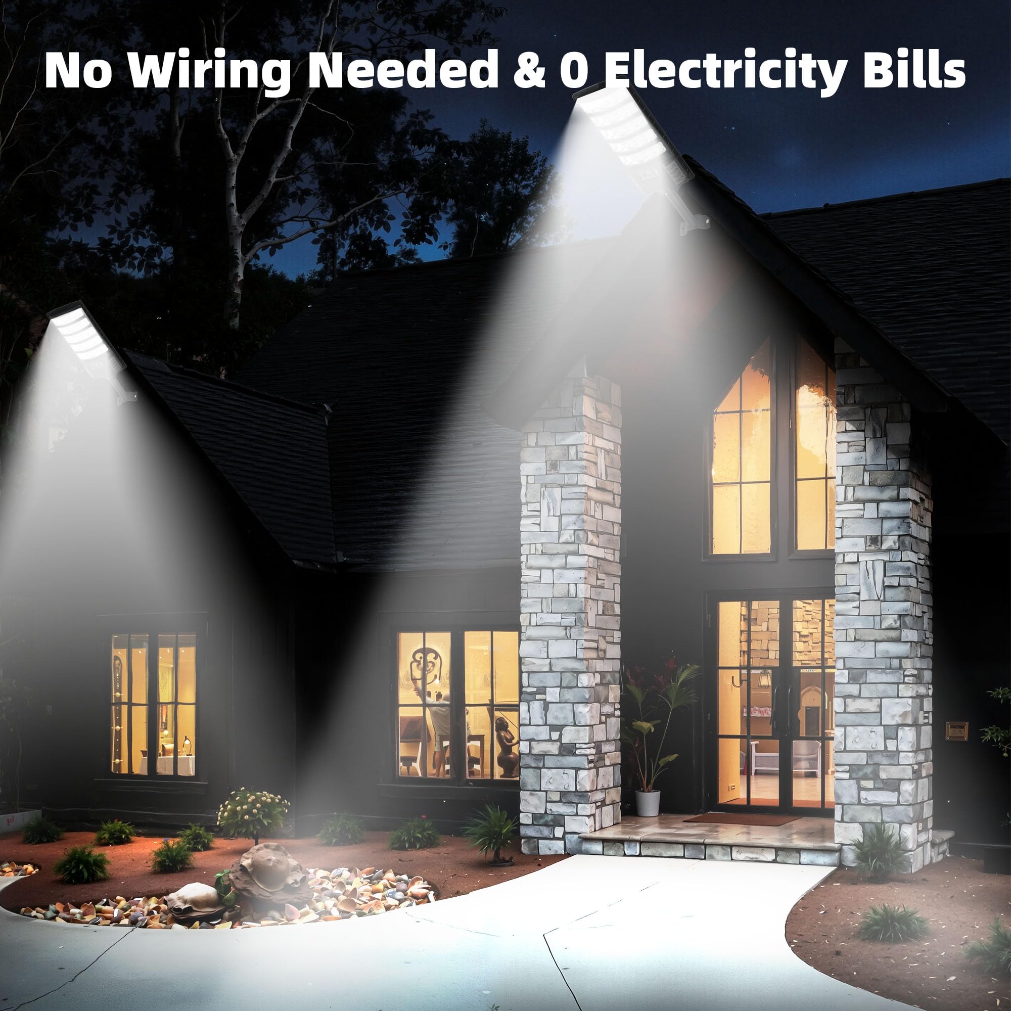FOWSEEK Solar Street Lights - 2 Pack High Lumen Waterproof Flood Lights with Motion Sensor, Black, Model SSL5H2PGEO