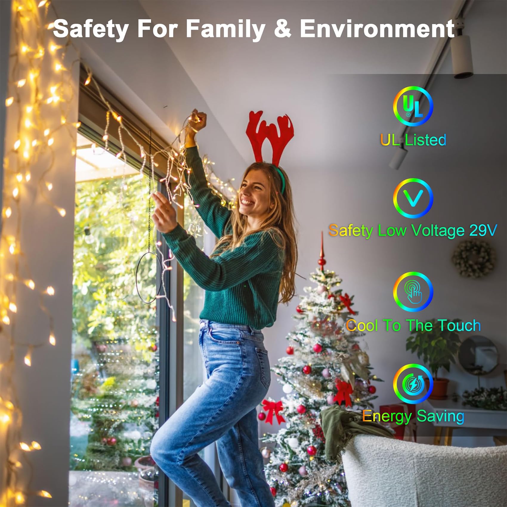 WUXYIYANG 1296 LED Christmas Lights, 288 Drops, 131FT Outdoor Waterproof String Lights, 8 Modes, Warm White