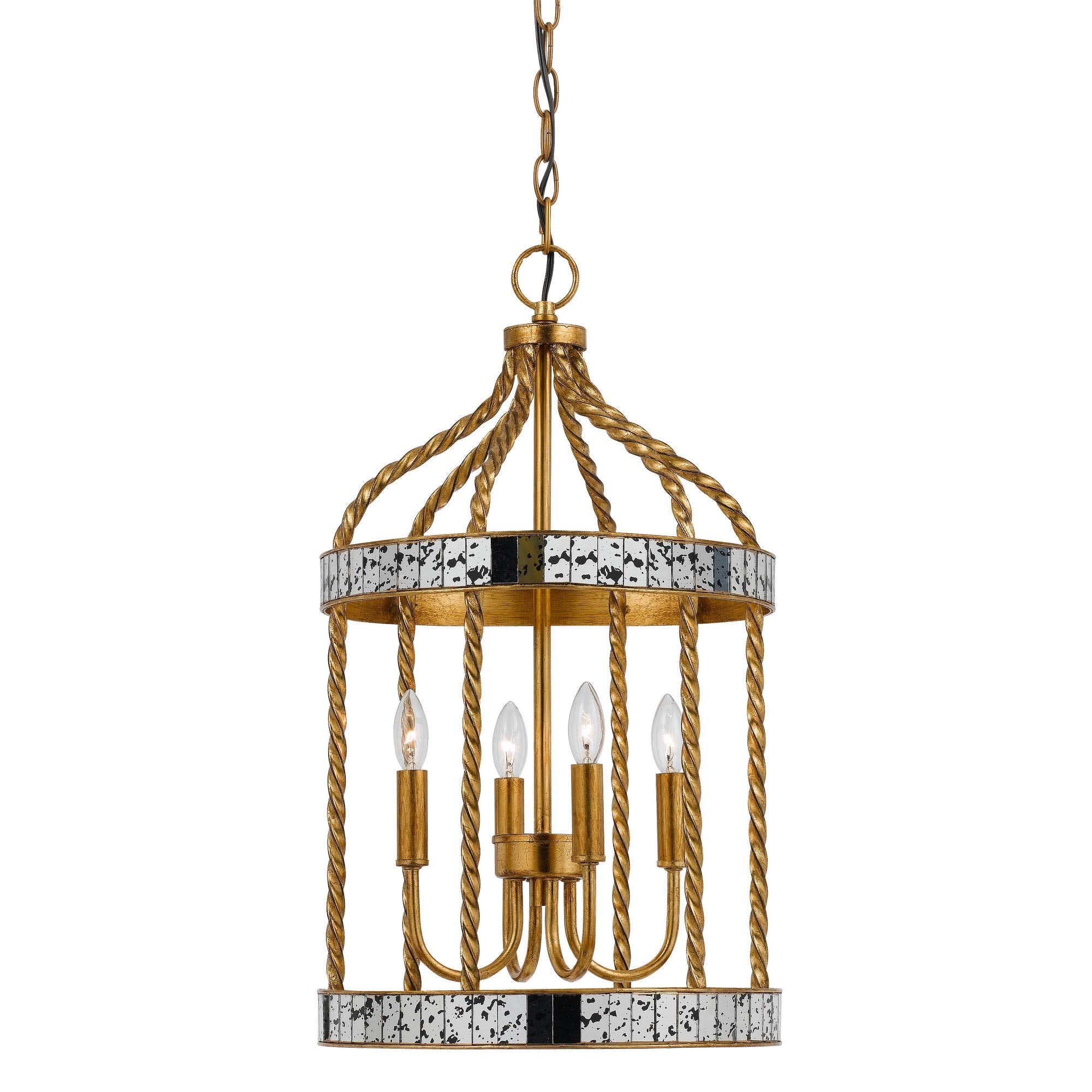 Benjara Metal Bird Cage Design Pendant with Woven Rope Pattern, Gold
