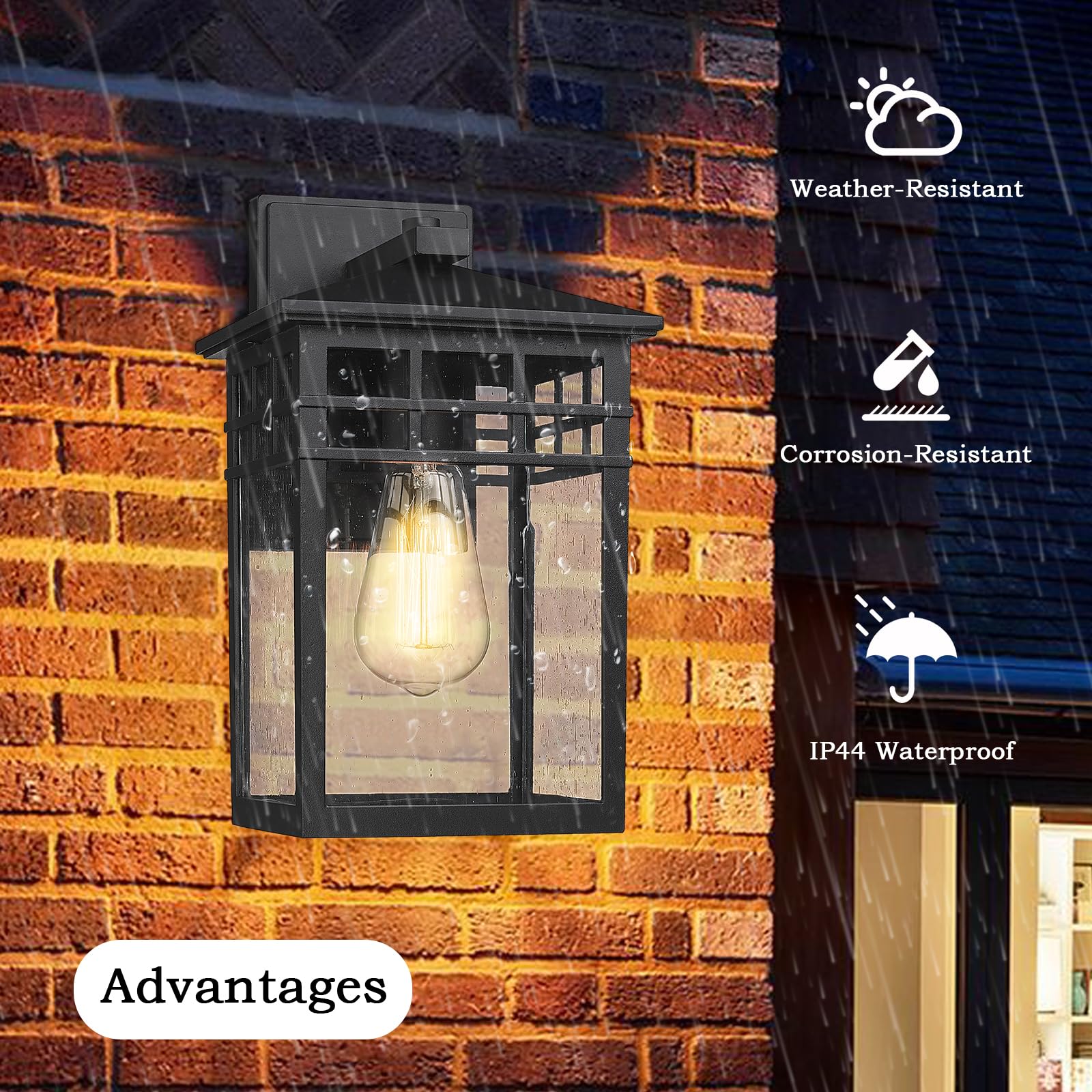 Diyel Outdoor Wall Light Fixture, Black Aluminum Lantern Sconces, 2 Pack, Waterproof, Modern Design for Porch and Garage