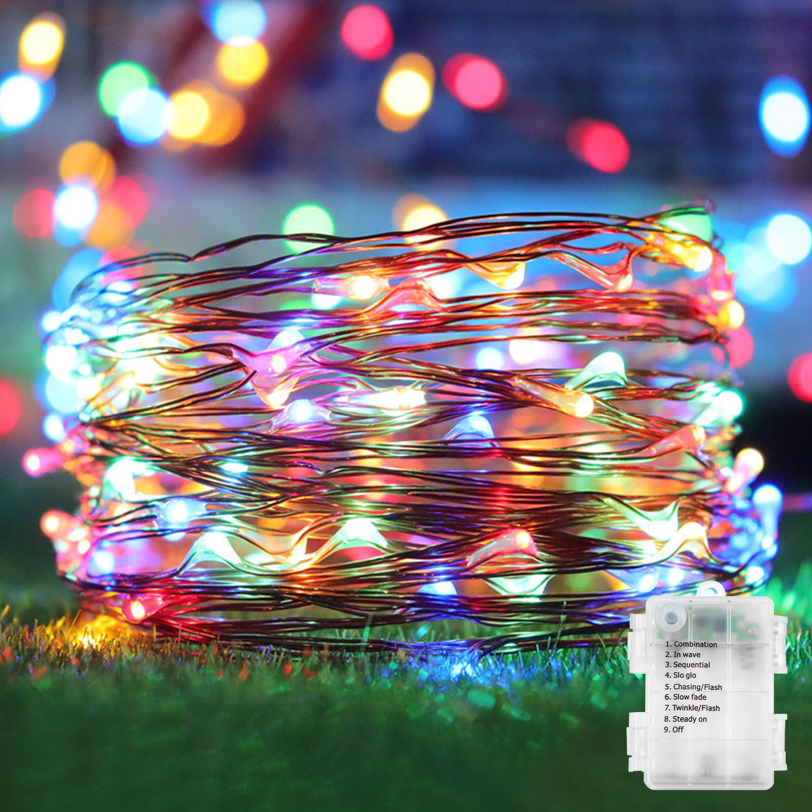 echosari 2 Pack Fairy Lights 200 LED Silver Wire Waterproof String Lights Auto Timer 8 Modes Multicolor ES-2P-B-100SilverL-RGB