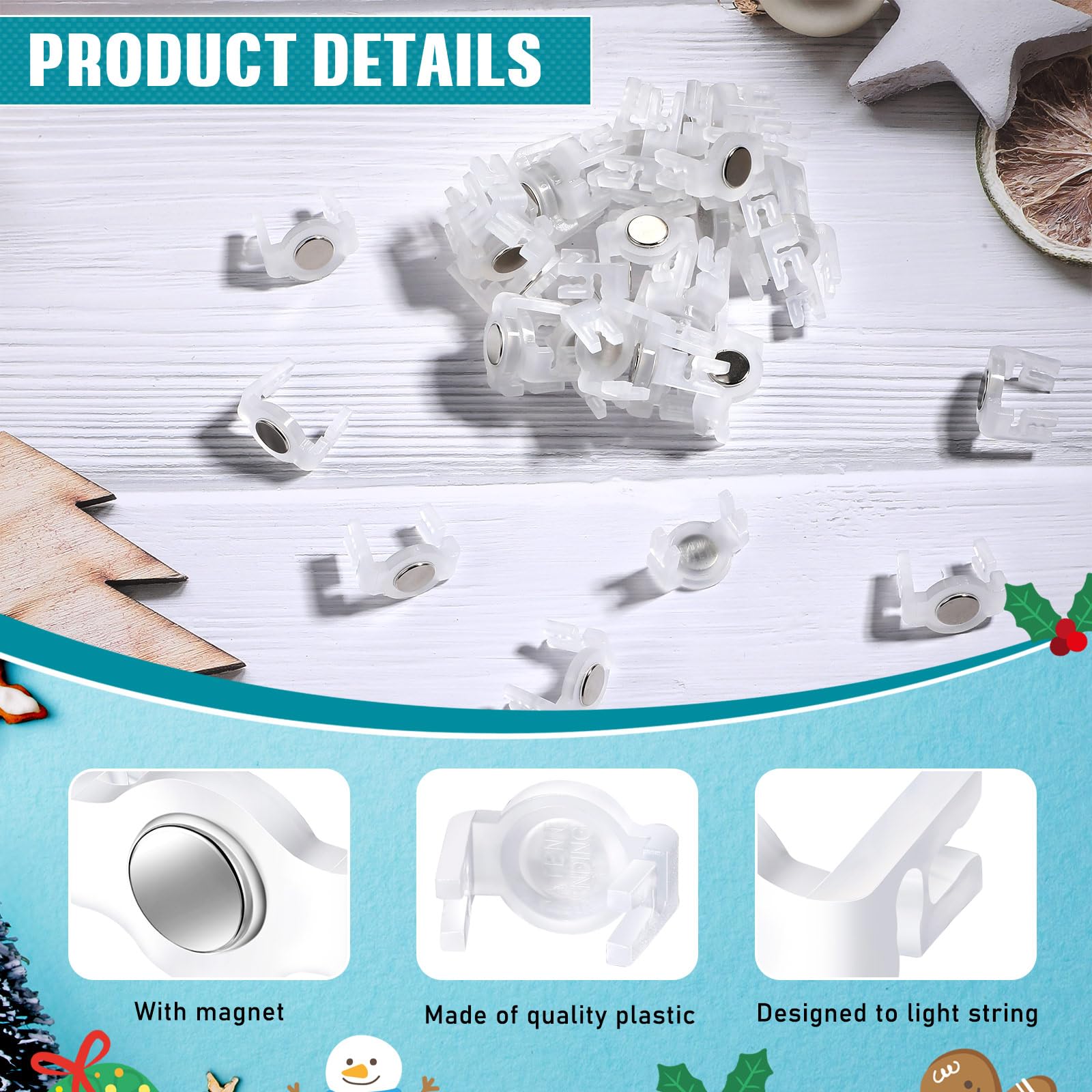 Magnetic C9 Socket Clips Magnetic Christmas Light Clips for Outdoor Patio Lighting (Clear, 200 Pieces)