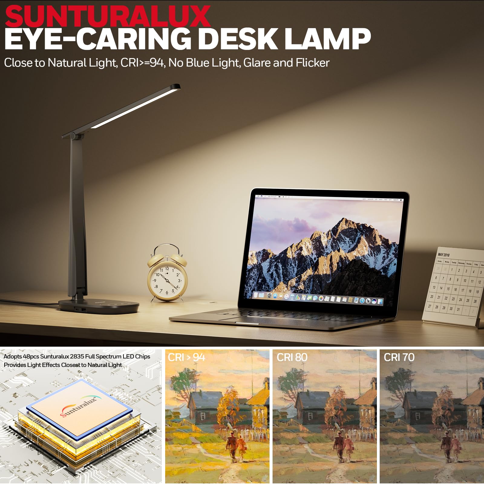 Honeywell Desk Lamp For Home Office, Dimmable Led Desk Light With Usb A+C Dual Charging, 4 Modes Brightness Touch Lamp With Time