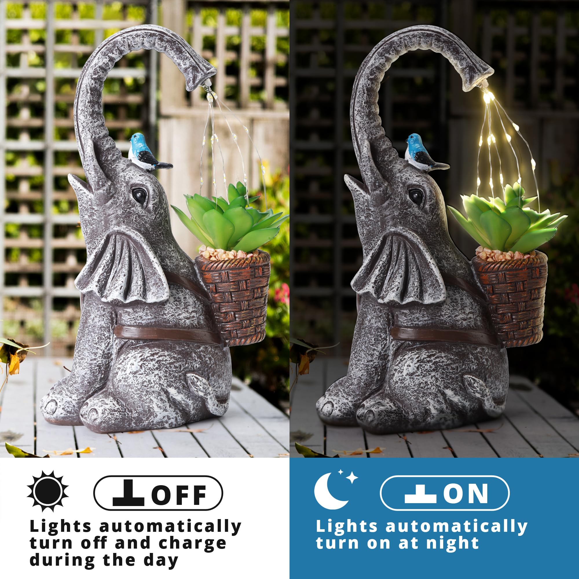 Fhwty Solar Elephant Watering Effect Led Lights Garden Statue, Outdoor Garden Decor For Lawn, Balcony, Yard, Gifts For Mom, Gran