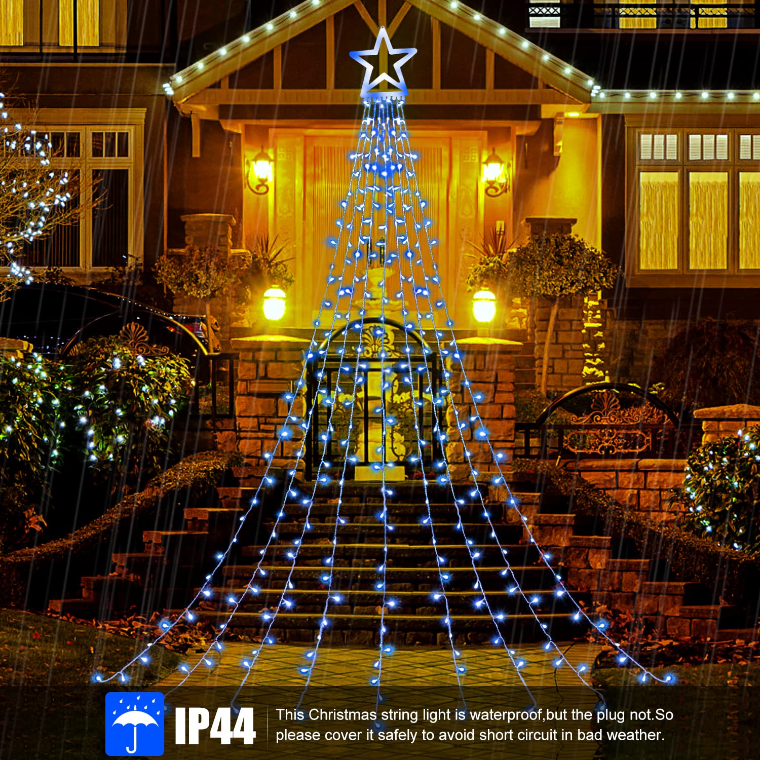 Danli Christmas Decorations Star String Lights, 320 Led Christmas Lights With Timer 8 Mode Fairy Lights For Xmas New Year Patio Yard(Blue)