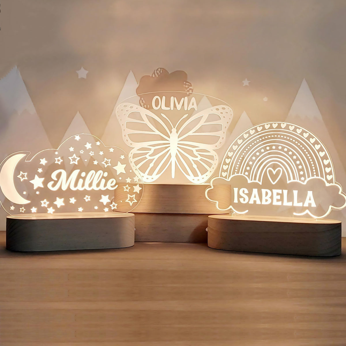 Custom Night Light Cute Personalized Baby Gifts Cloud Butterfly Rainbow Moon & Stars Customized Name Gifts Personalized Gifts Fo