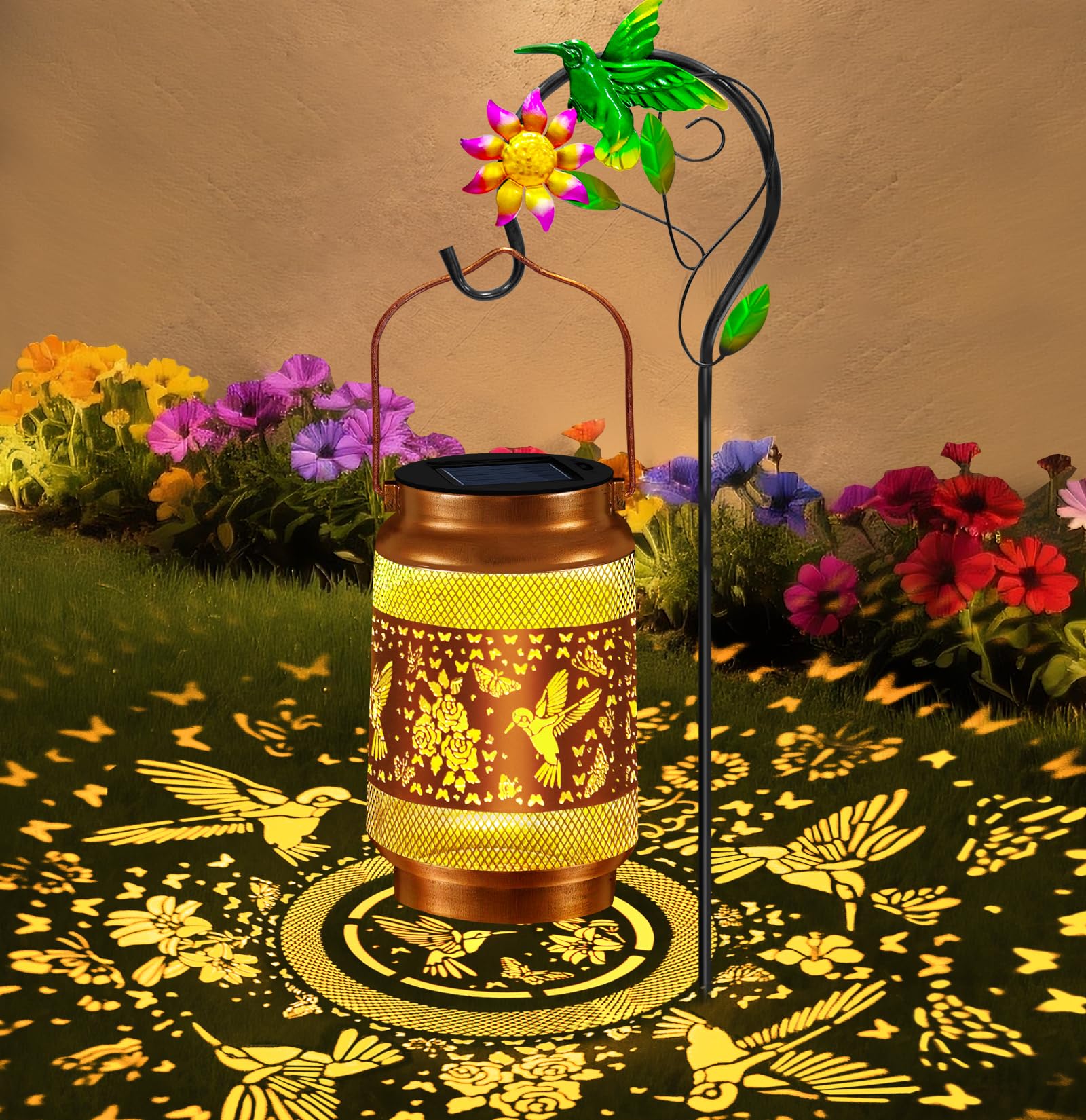 Hummingbird Solar Lanterns Outdoor Waterproof  Hanging Solar Lights Garden Lanterns with Shepherd Hook  Metal Garden Decor for Yard  Patio  Lawn  Landscape  Gifts for Women Mom Christmas