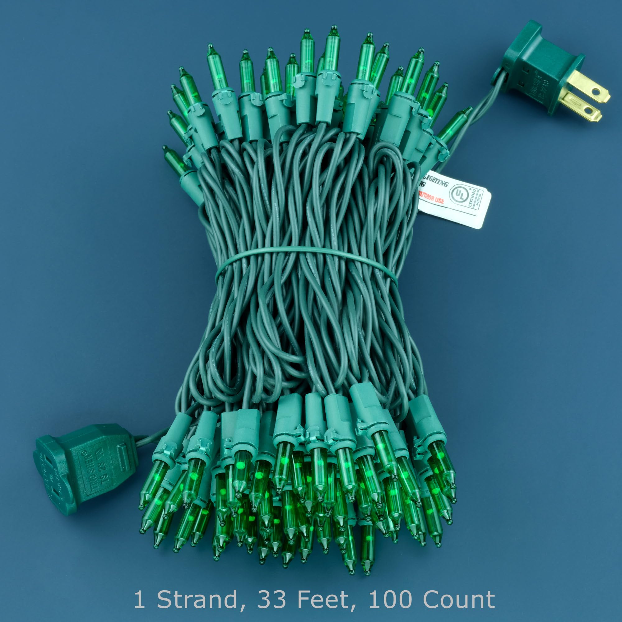 YULETIME 100 Count Mini String Lights, 33ft Green Wire, UL Certified, Incandescent-Like LED, Green Color