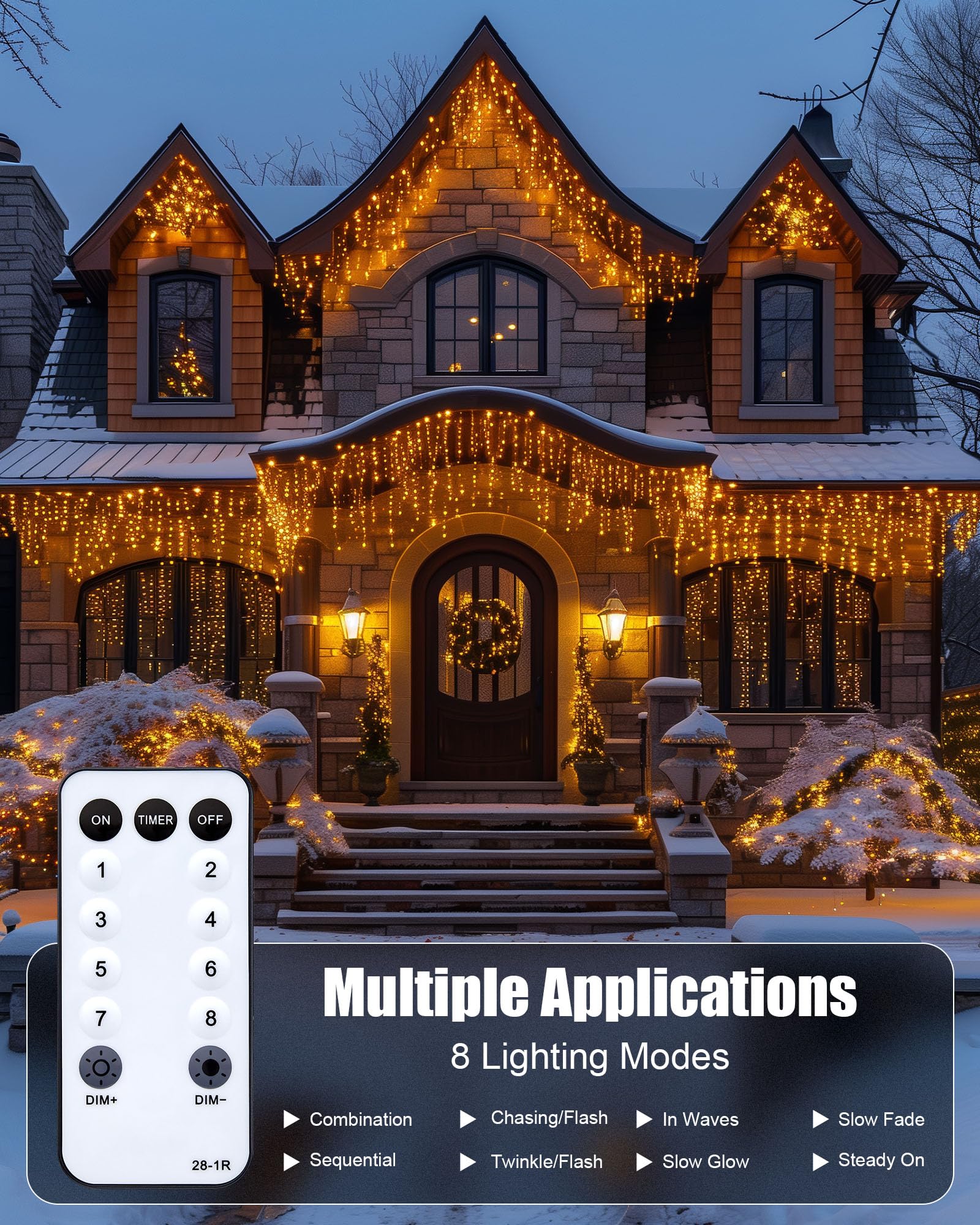 Brightown Outdoor Icicle Lights, 100Ft 832 Led String With 156 Drops, 8 Modes, Remote Timer, Waterproof For Indoor/Outdoor Trees