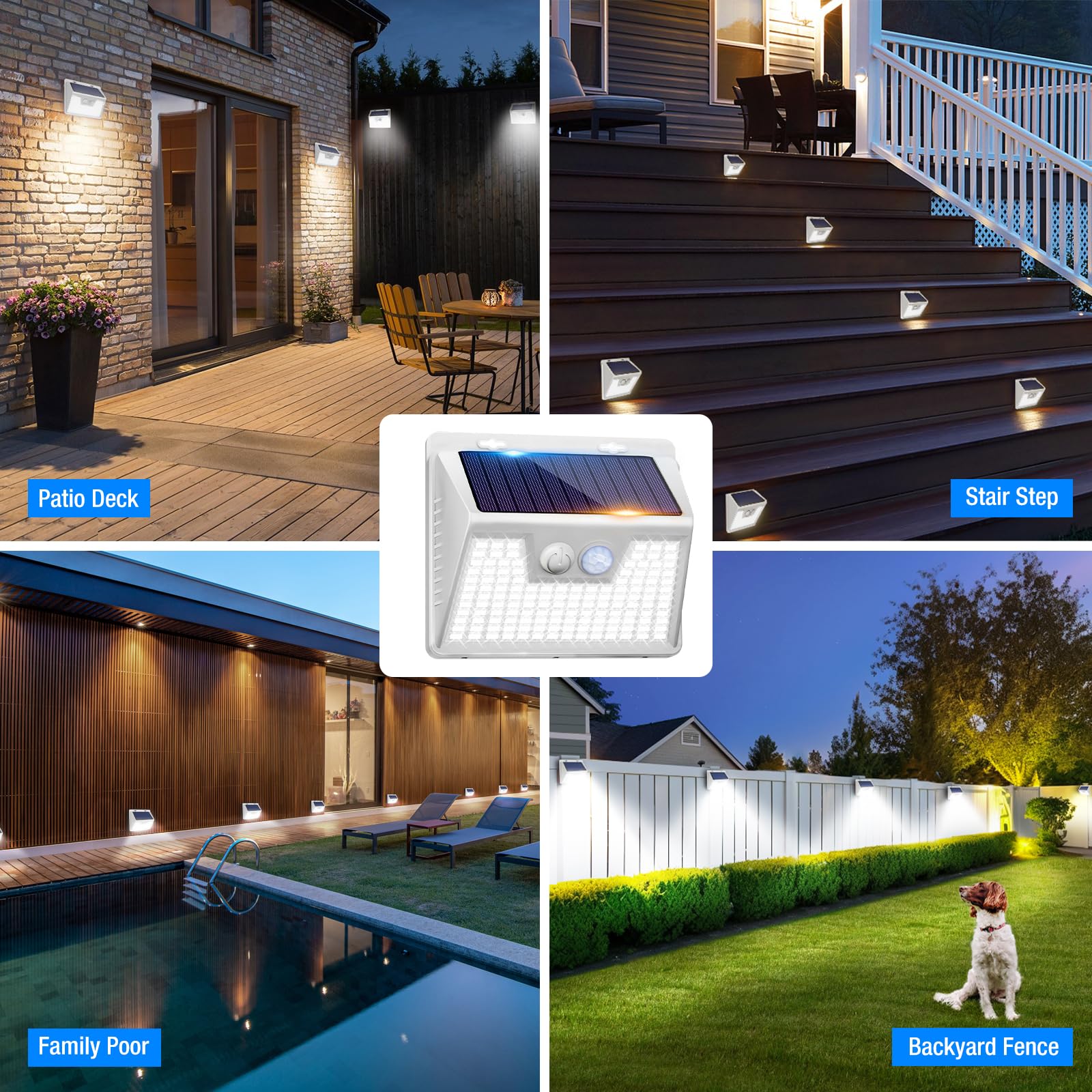 Peasur 16Pack Solar Motion Sensor Lights Outdoor Waterproof, 140Led 3 Modes Ultra-Bright Solar Powered Fence Lights, Solar Security Wall Lights For Outside Garden Yard Deck Stair Step