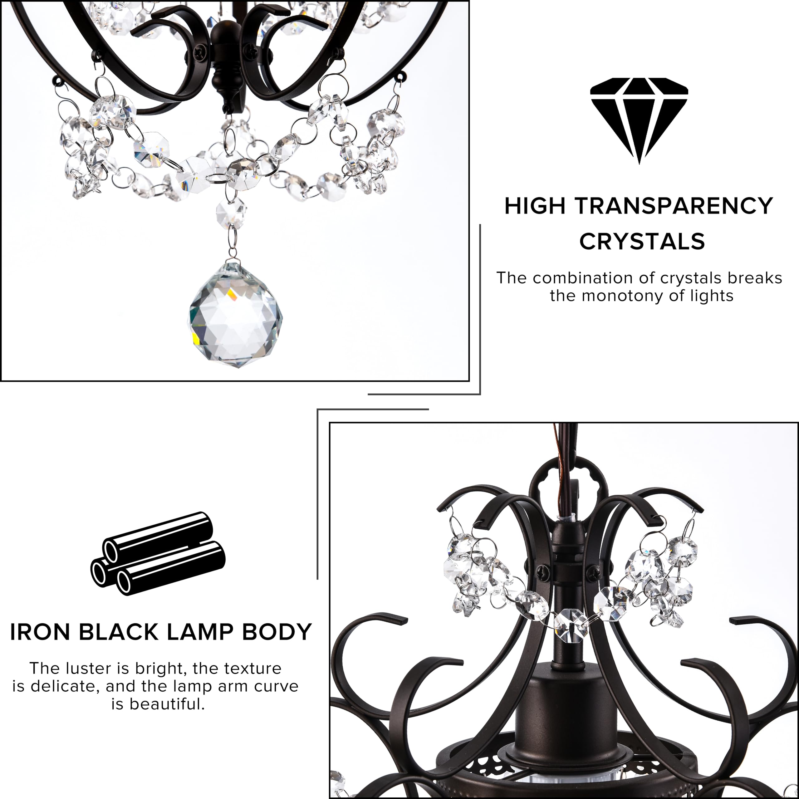 Plug In Pendant Lights With K9 Crystal Bronze Hanging Lamp With 15Ft Clear Cord & On/Off Switch