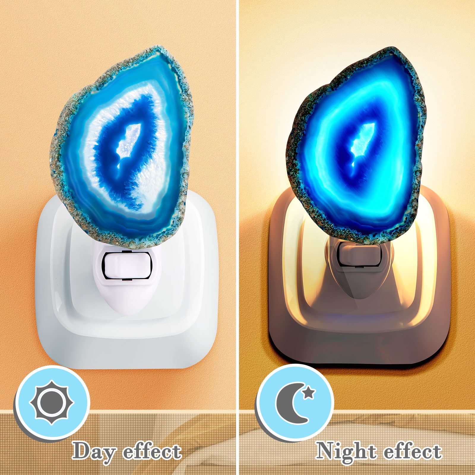 Agate Night Light Agate Slice Light Crystal Nightlight Plug Into Wall With Switch Home Decor Hallway Lights, Nightlight For Toil