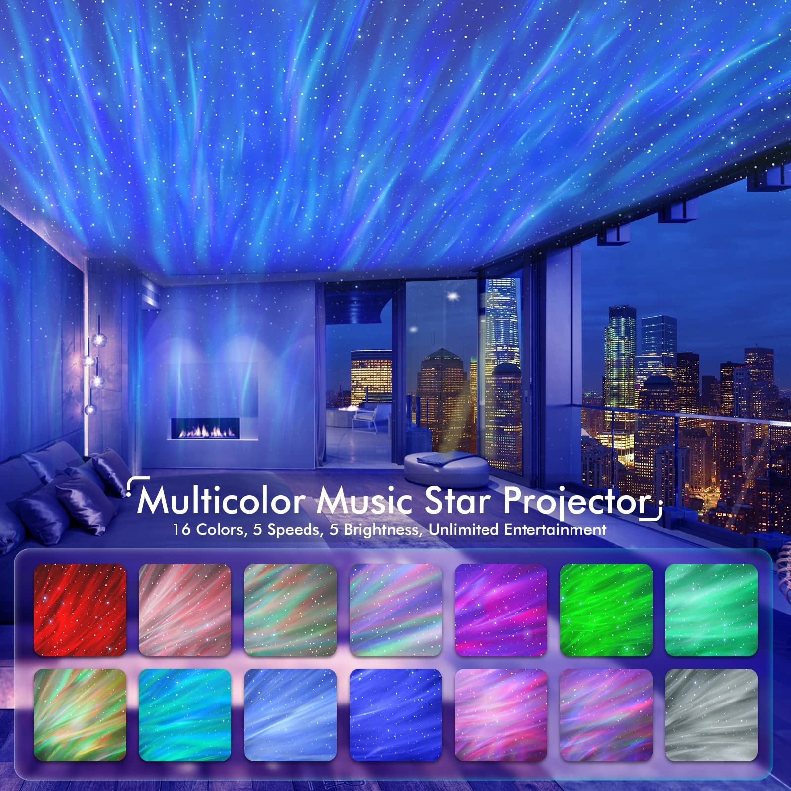 Rossetta Galaxy Projector, Star Projector Led Lights For Bedroom, White Noise Aurora Projector, Night Light For Kids Room, Adult