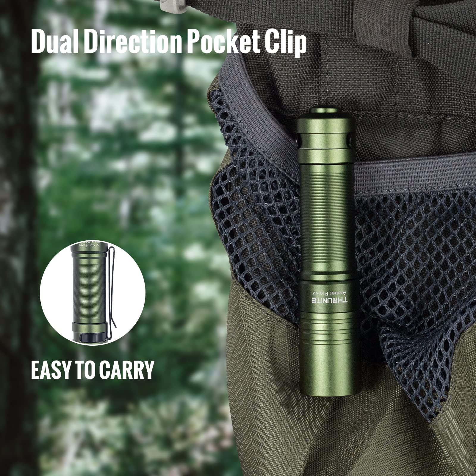 ThruNite Archer Pro V2 EDC Flashlight - 950 Lumens, USB-C Rechargeable, Pocket Size, Dark Green