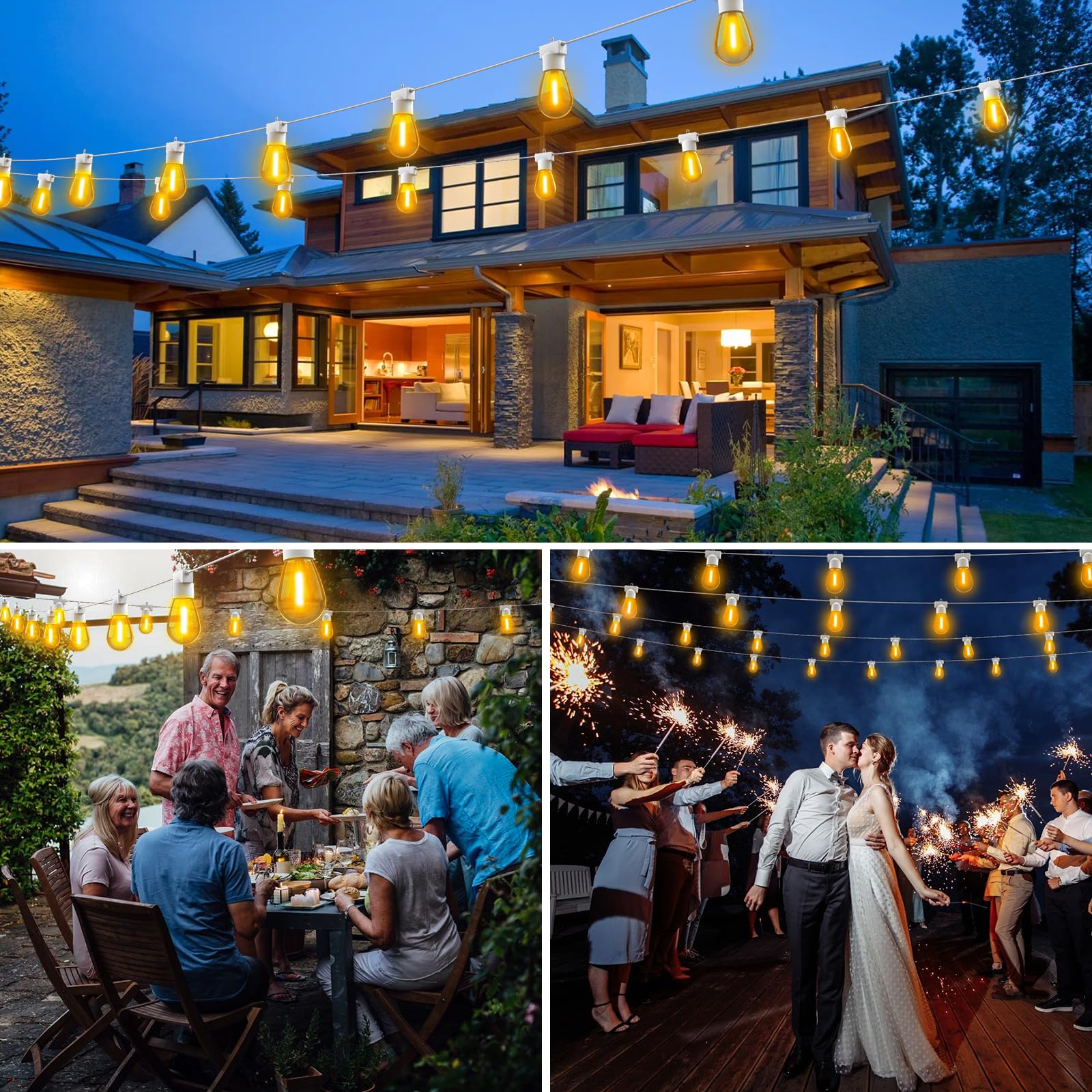 Aialun 96Ft Led Outdoor String Lights, Outside Patio Backyard Light With 2700K Shatterproof Edison Bulbs, Heavy-Duty Commercial