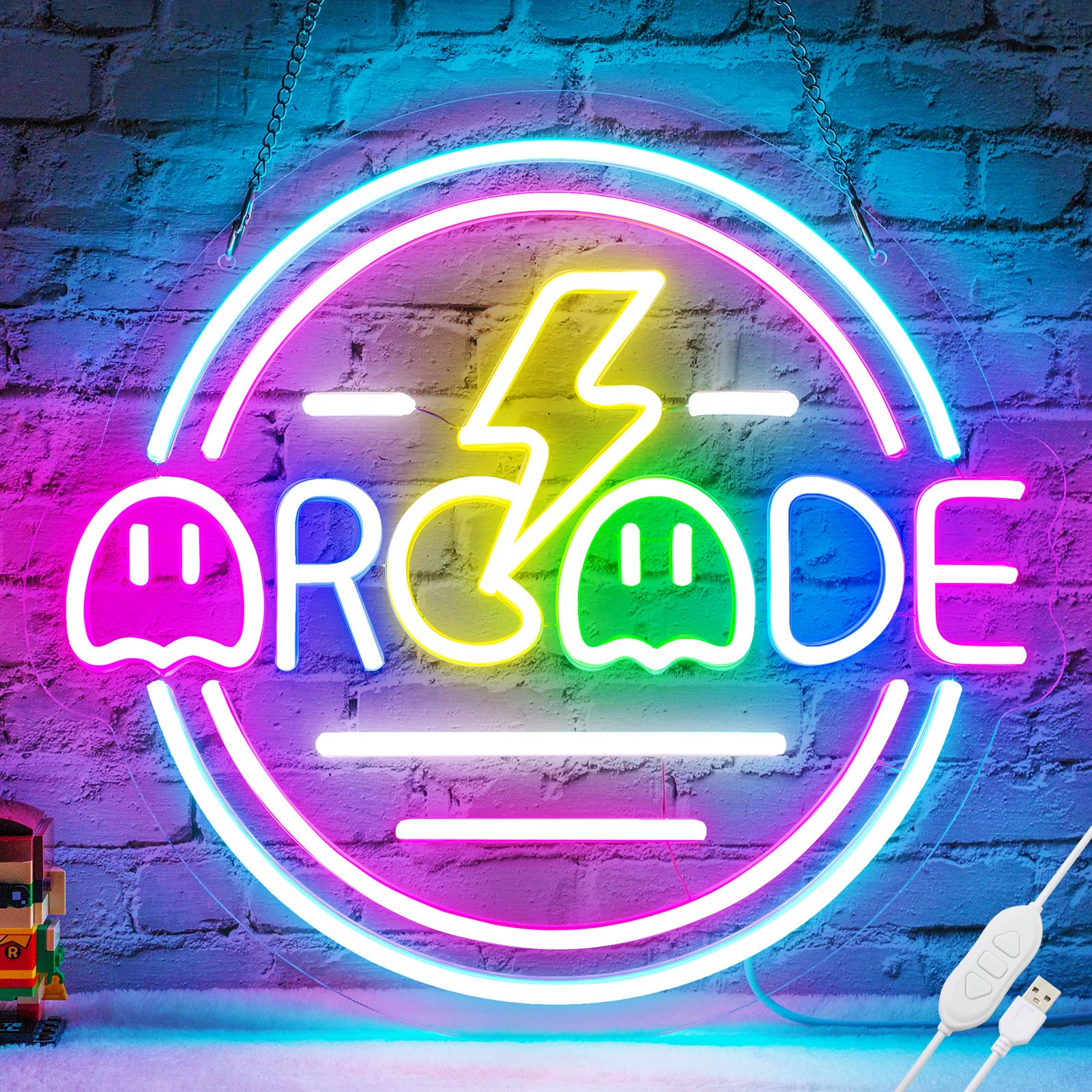 Basaneon Gamer Neon Sign, Dimmable LED Wall Decor, 13.3inx13.3in, C-Arcade, Model ZF-ARCADE, USB Powered, Best Gifts for