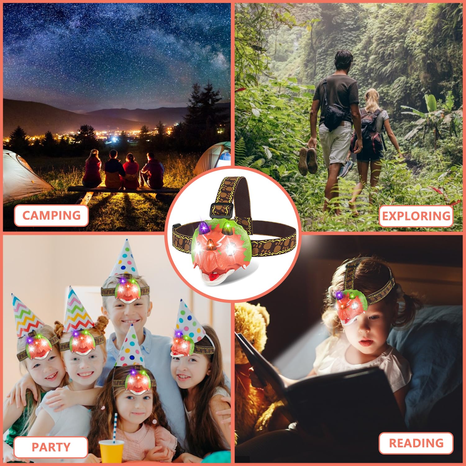 Tigtecgame Dinosaur Headlamp - T-Rex Led Flashlight For Kids, Camping & Outdoor Fun