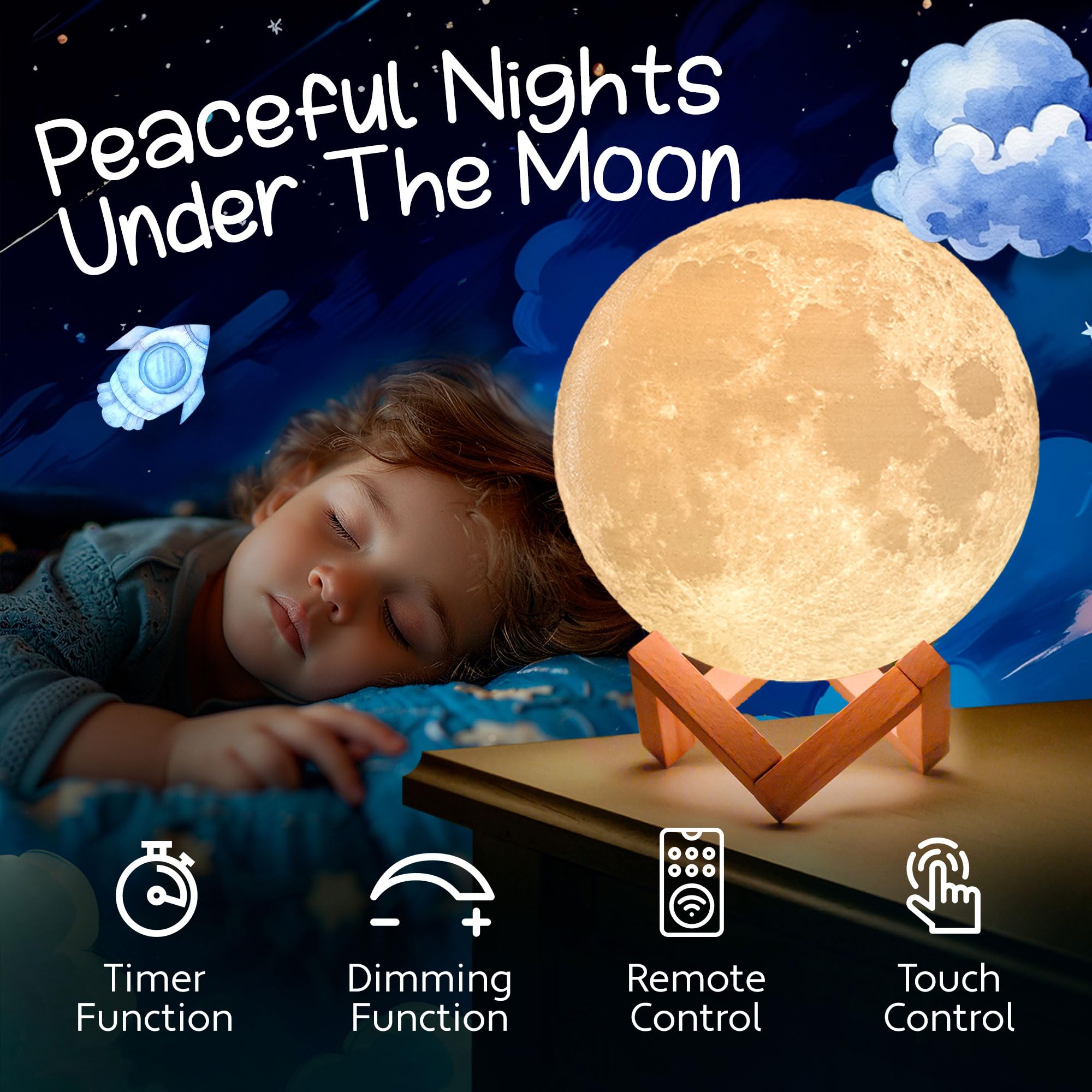 Mind-glowing 3D Moon Lamp - 16 Color LED Night Light for Kids - 7.1 Inch Multicolor Globe with Stand, Touch/Remote Control