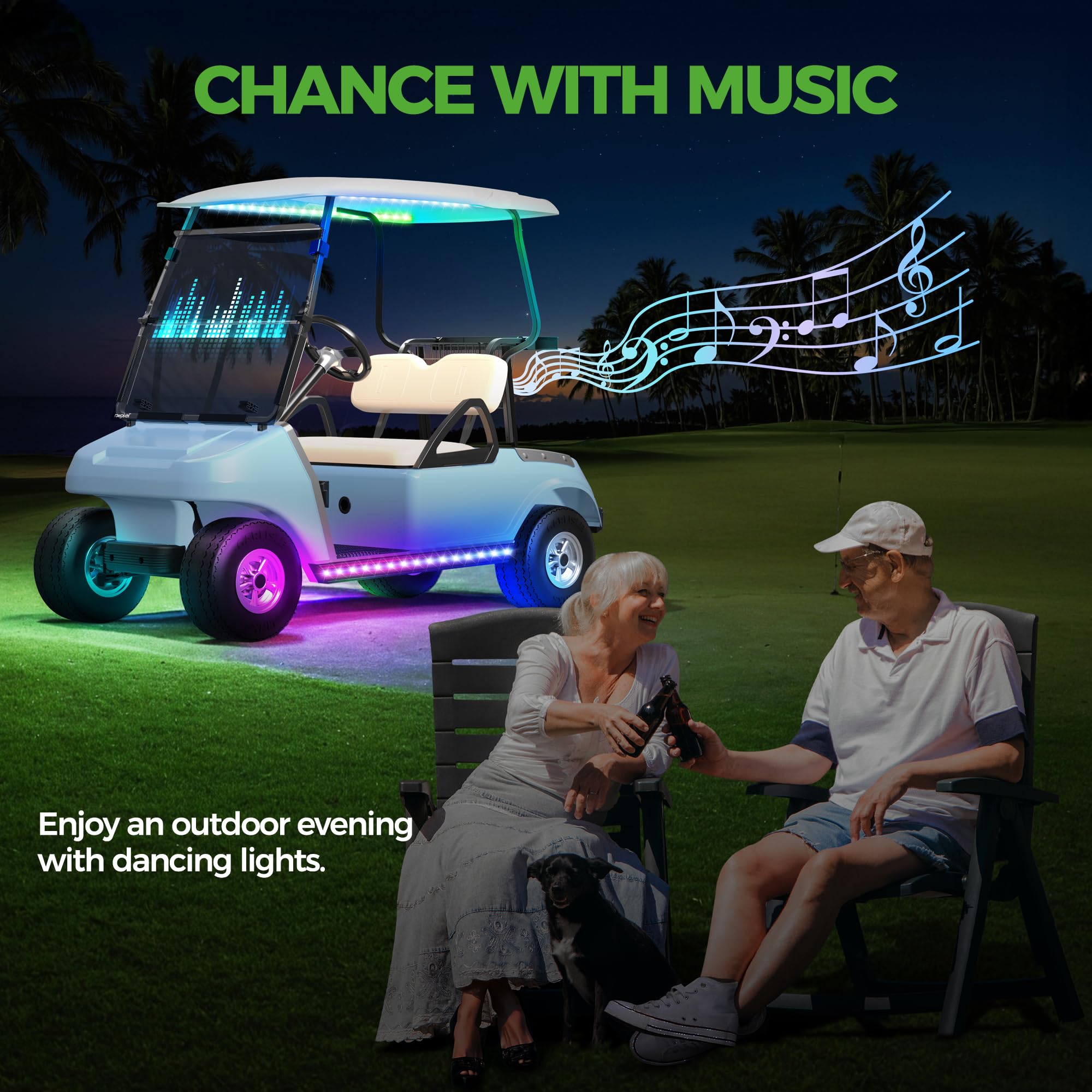 10L0L Golf Cart Led Light Strip Kit - 6Pcs Underglow, 24 Modes, Wireless Remote, Water Resistant, Includes Canopy Lights