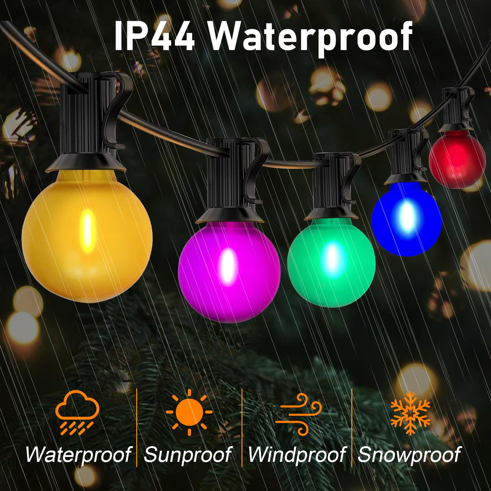 Goothy 25 Pack G40 Frosted Multicolor Led String Light Bulbs, E12/C7 Candelabra Base Christmas Globe Replacement Bulbs For Indoor Outdoor, 0.6W Shatterproof Led Night Light Bulbs