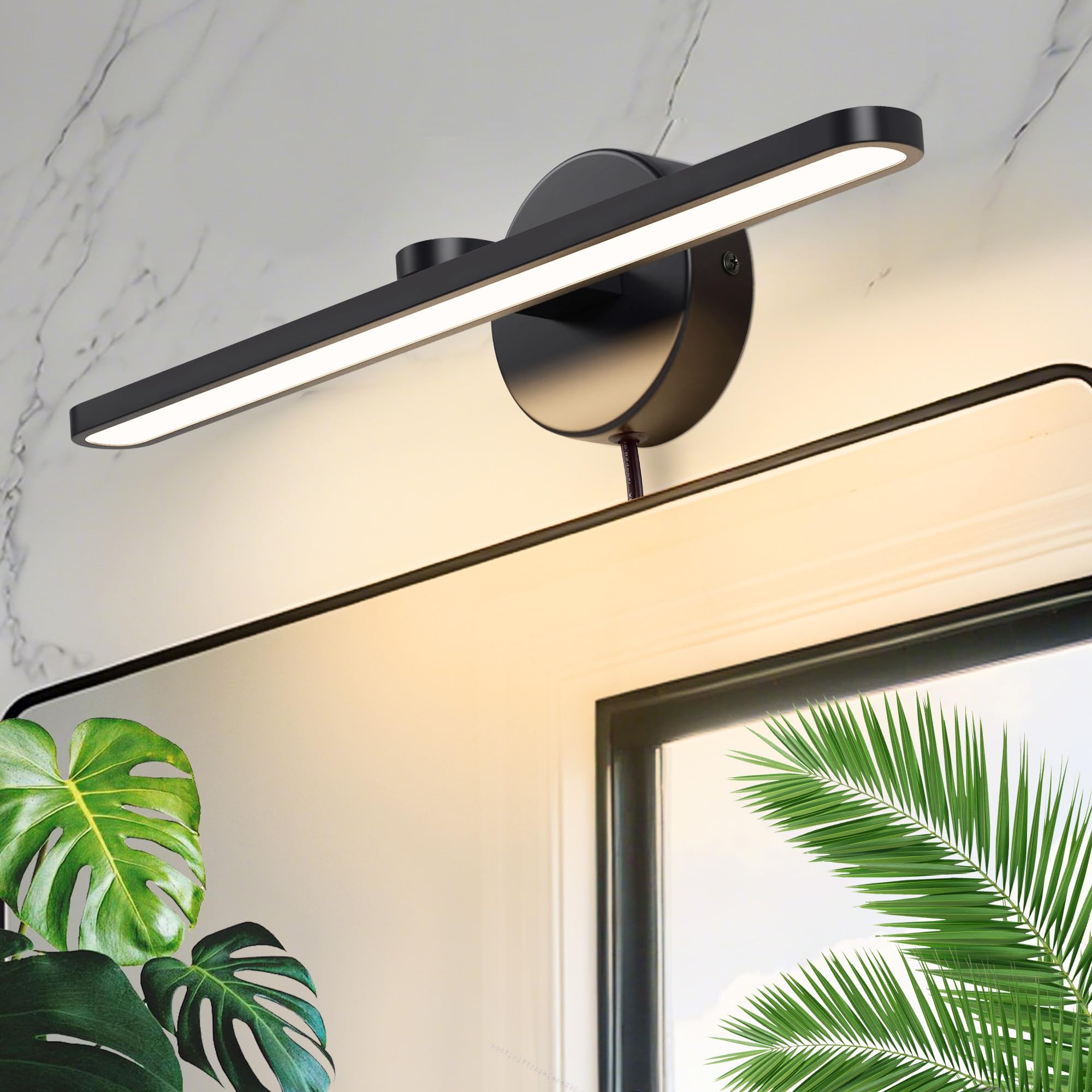 TYhogar 15.75 Plug in/Hardwired Bathroom Vanity Light Fixtures Modern Black Vanity Lights Over Mirror 3000k Warm Light 12w Eye-Friendly Wall Lamps Acrylic Picture Light Led Light Bar for Bedroom