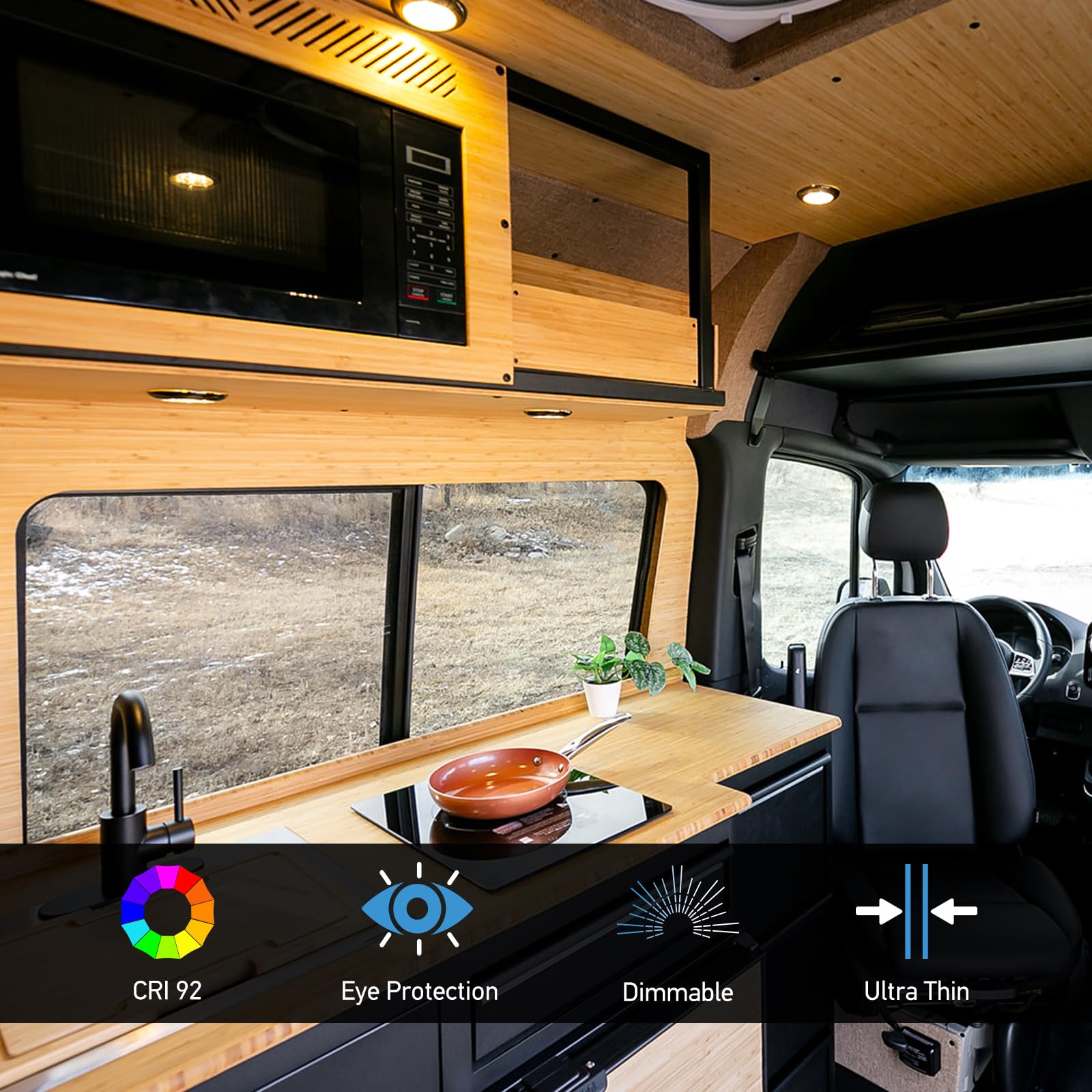 Acegoo Rv Boat Led Ceiling Light Surface Mount 12V 3” Puck Light For Camper Van Travel Trailer Truck Motorhome Car Interior Lighting, 12 Volt Under Cabinet Downlight 4-Pack (Chrome 5000K)