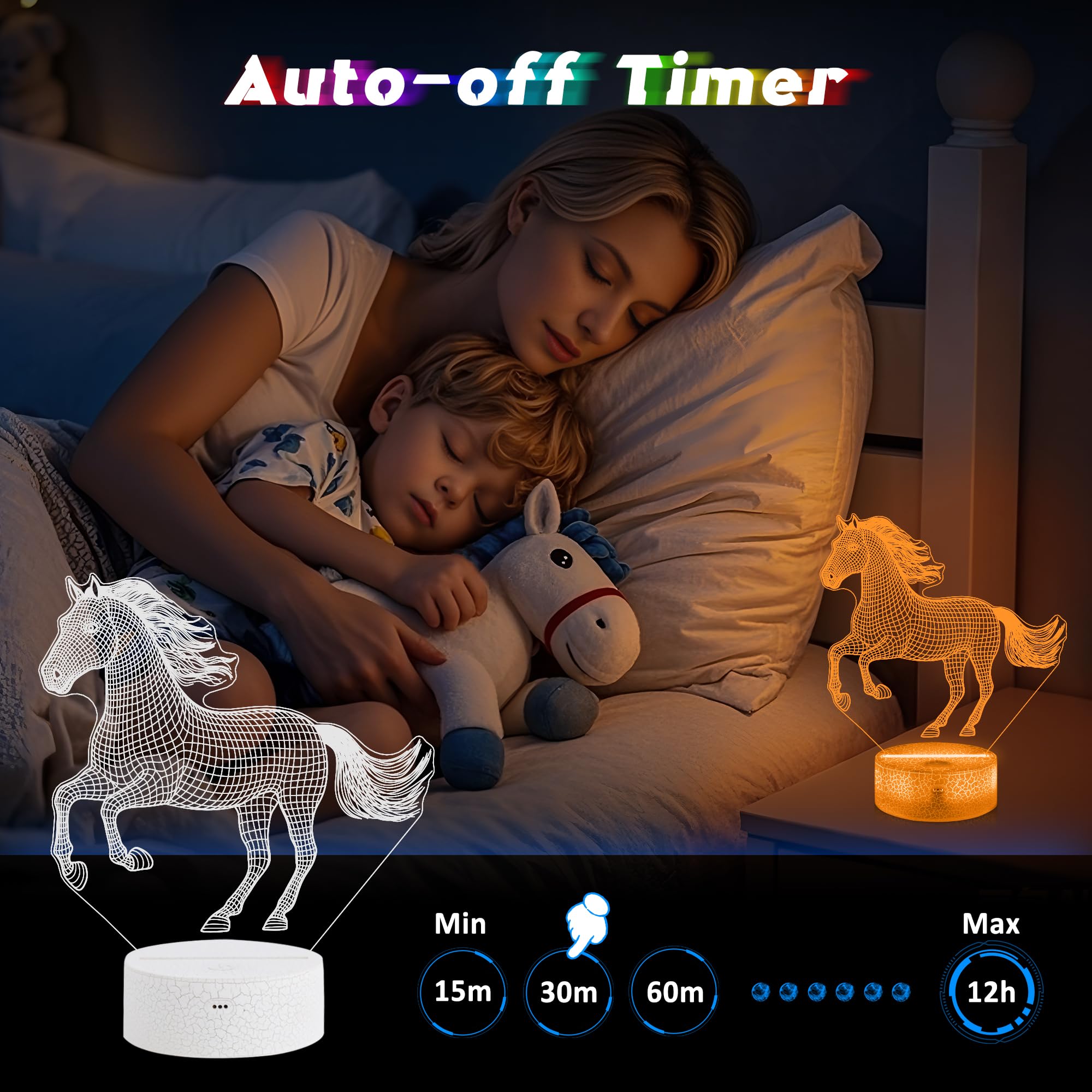 CoolGift Mart 3D LED Horse Night Light, Remote Control, 16 Colors, Model FS-2810-9999, Perfect for Gifts & Home Decor