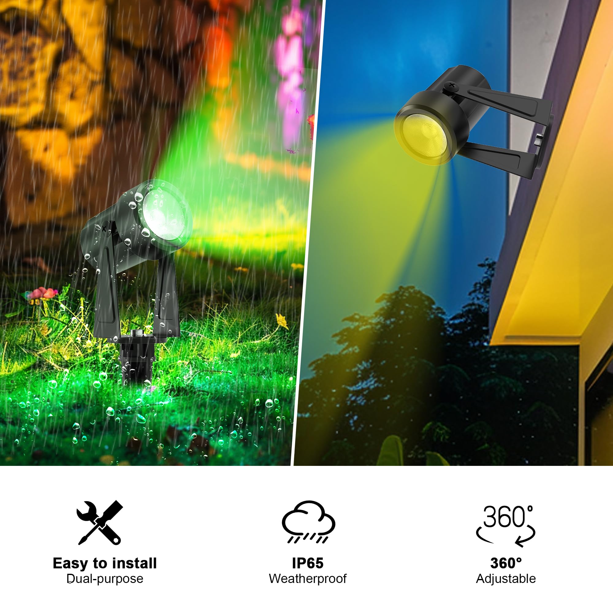Banord RGBW Outdoor Landscape Lighting, 6 Pack LED Spotlight, IP65 Waterproof, Multicolor, Model BN-Spot-RGBW-6P