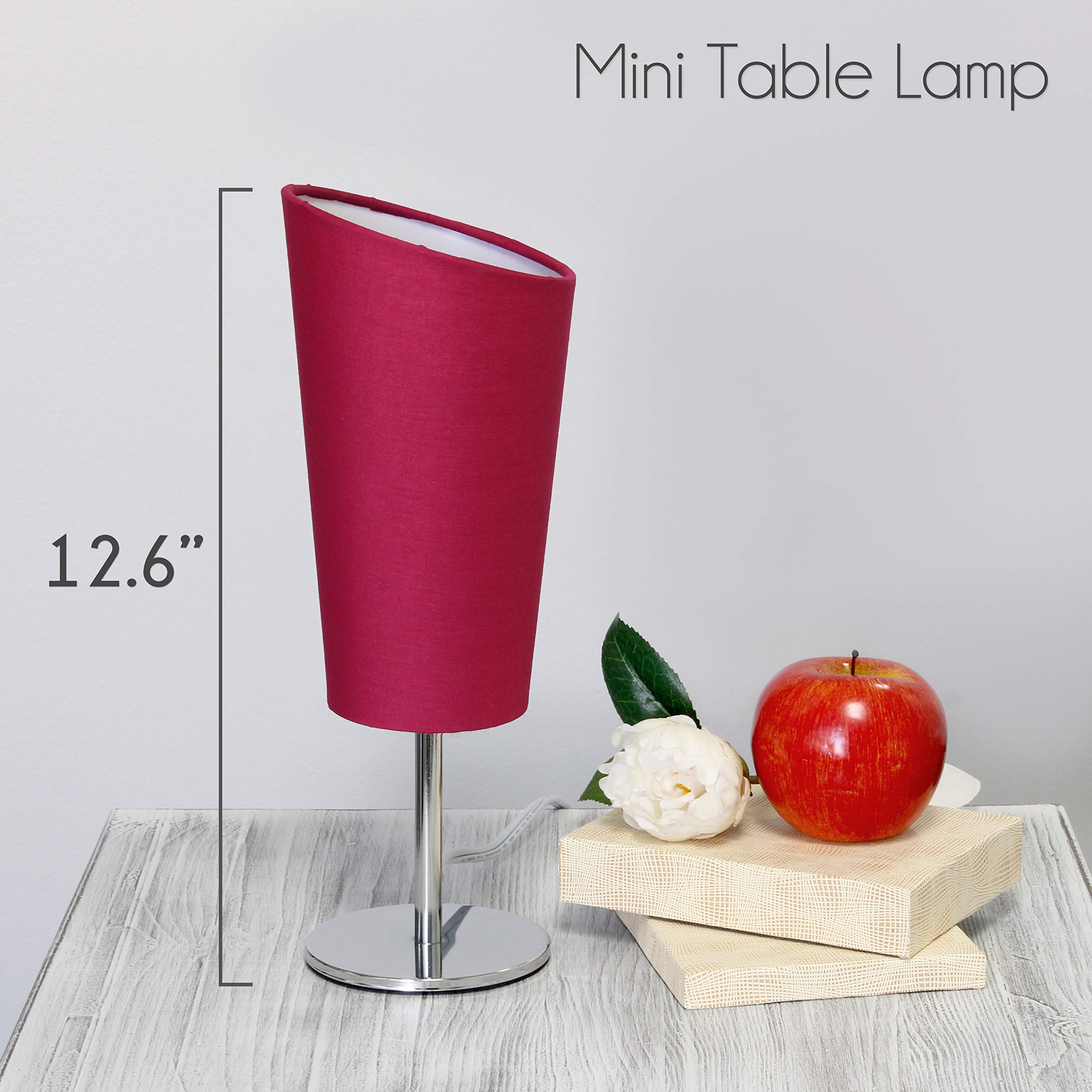 Simple Designs Lt2061-Pnk Mini Table Lamp, Pink Fabric Shade, Chrome Base, 4.75X4.75X12.6