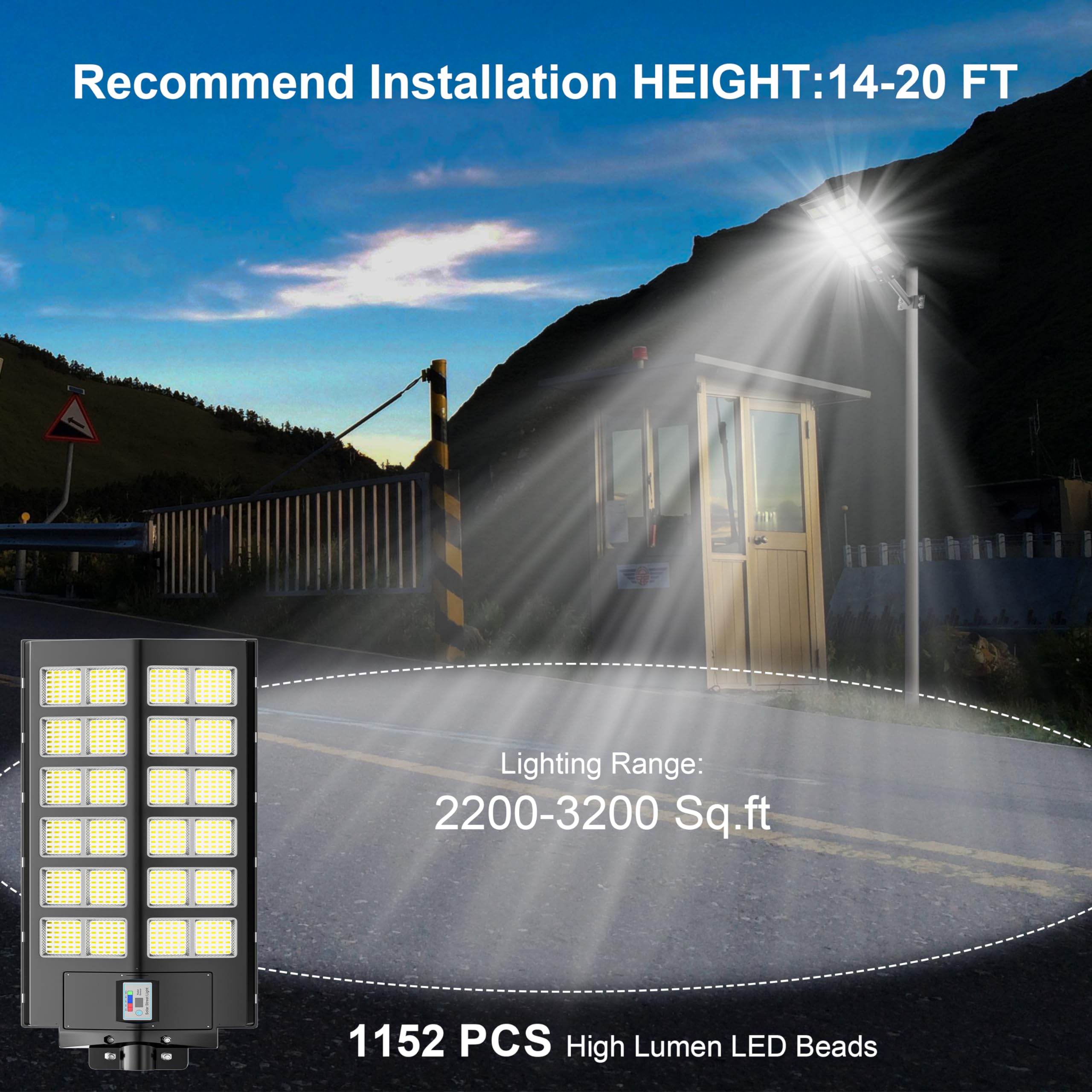 Jadisi 1-Pack Solar Parking Lot Lights,4800W Solar Street Light 240000Lm Dusk To Dawn Street Lights Solar Powered, Ip67 Waterproof Solar Wide Angle Lamp With Motion Sensor For Yard, Road