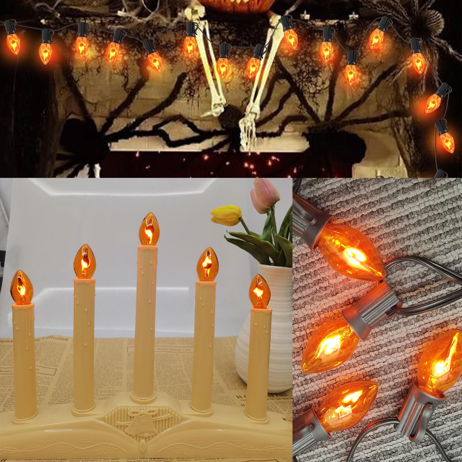 Goothy 25 Pack C7 Halloween Flicker Flame Light Bulbs, Orange Flickering Flame Replacement Bulbs For Chandelier Candles Christma