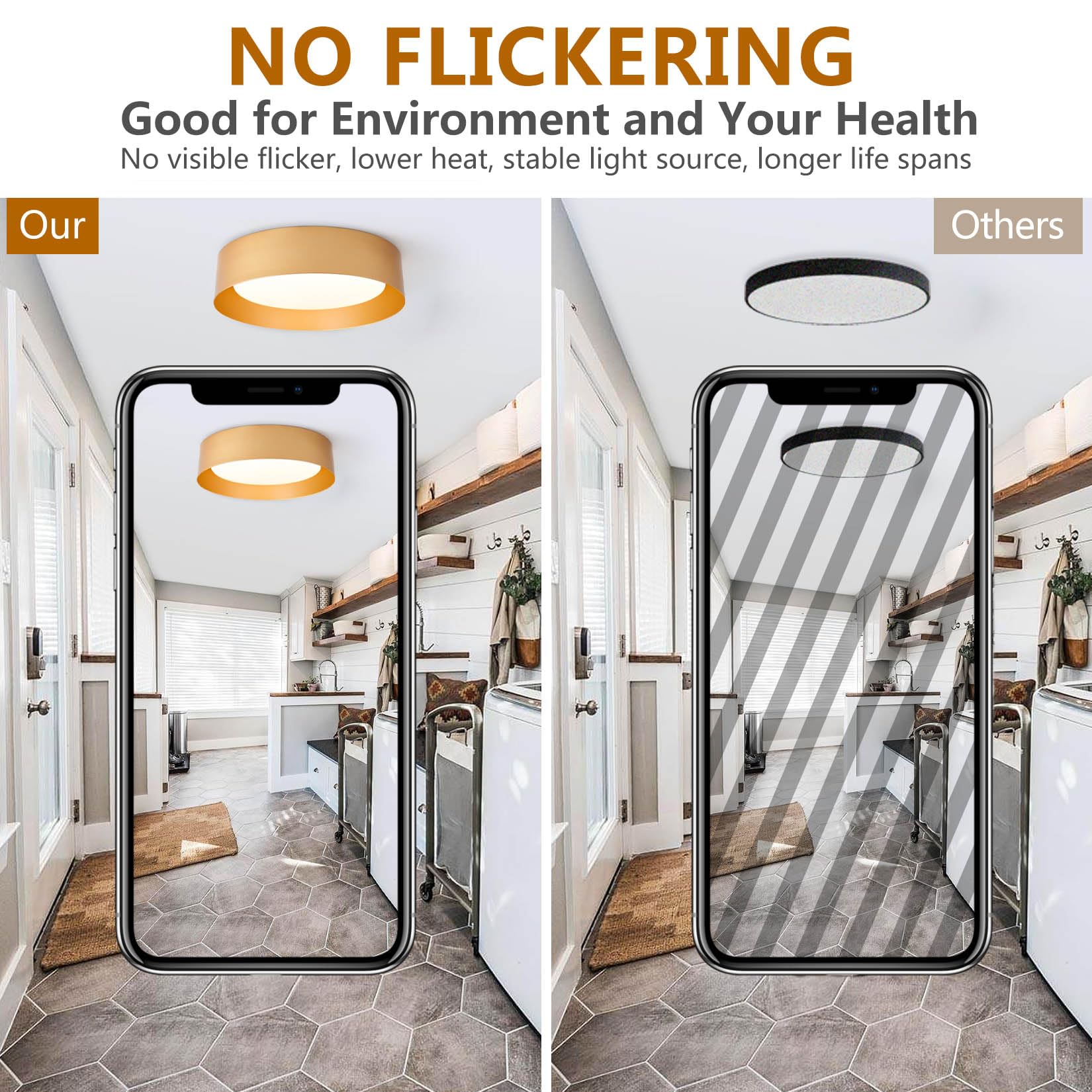 Bargeni Flush Mount Ceiling Light, 16.5 Inch Led Ceiling Light Fixture, Polished Gold Finish, Dimmable/3000K/18W, Outdoor Flush