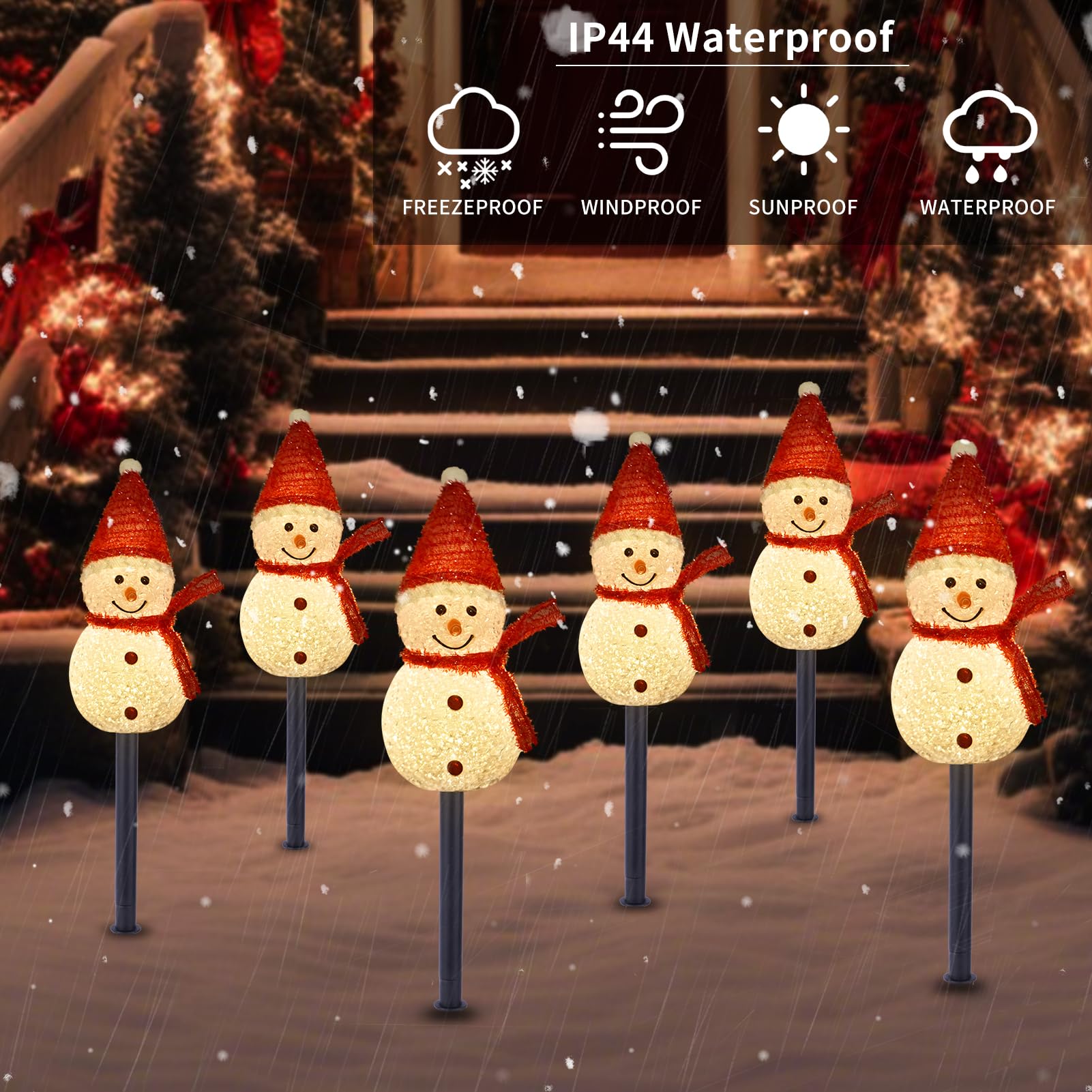 TAILERRI Solar Snowman Pathway Lights, 3 Pack, Waterproof Plastic, Outdoor Christmas Decor