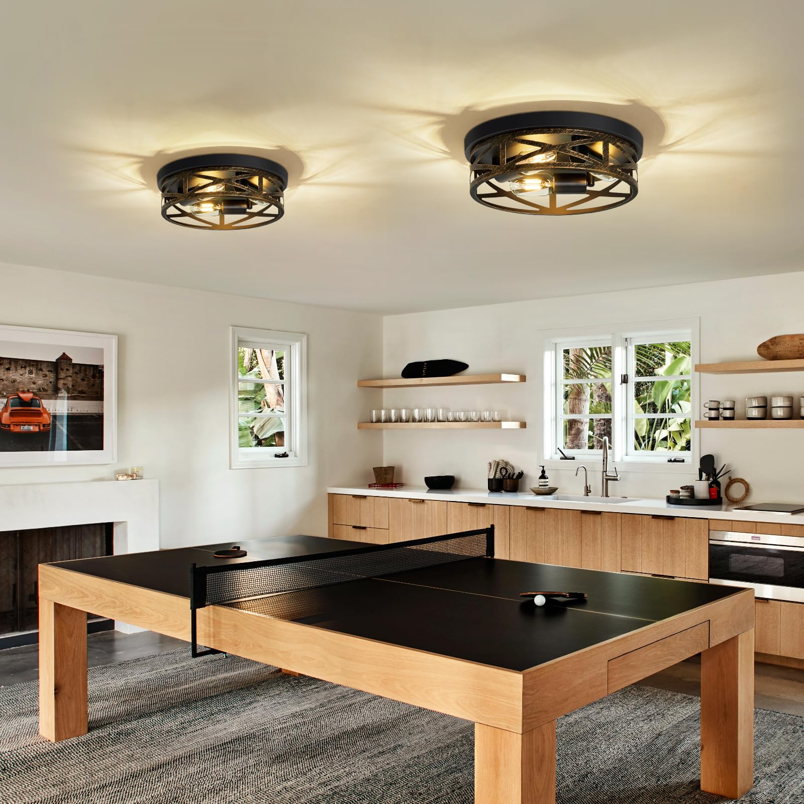 Zhu Yan 2 Pack Flush Mount Ceiling Light,3-Light Vintage Farmhouse Ceiling Light Fixture,Kitchen Lighting Fixtures Ceiling,Light