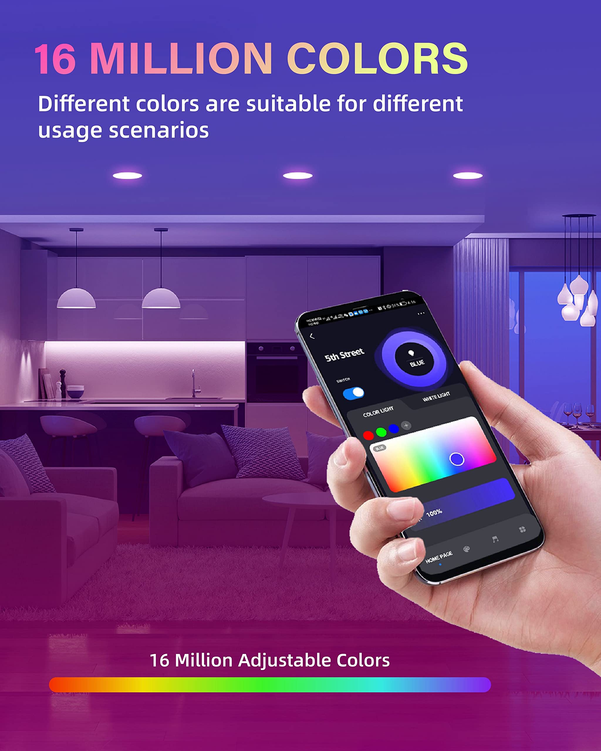 Powerasia 12 Pack Smart Recessed Lighting 6 Inch, Ultra-Thin Led Recessed Lighting 12W 1200Lm Smart Downlight With Junction Box,