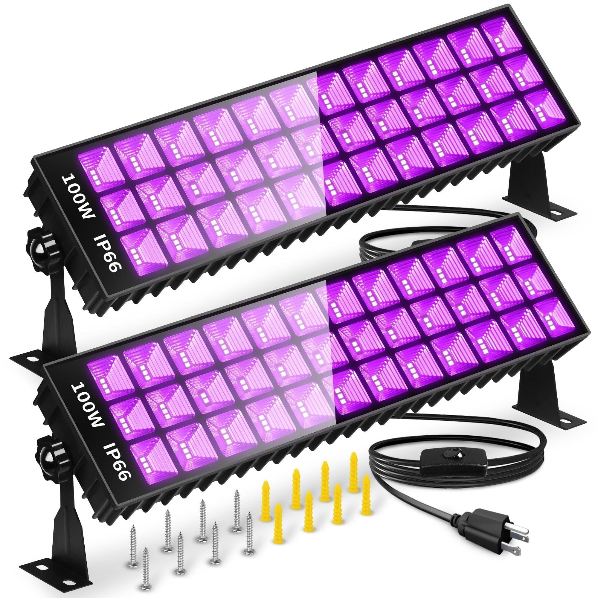 Thecham 2 Pack 100W Led Black Lights - Uv Flood Light For Glow Parties, Halloween, Body Paint