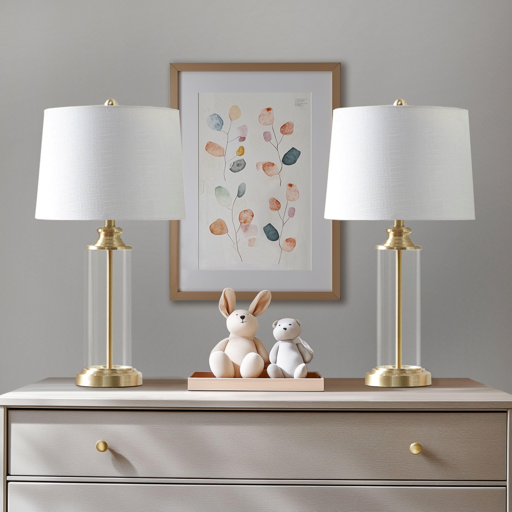 510 DESIGN Table Lamp Set of 2 - Clear Glass Body, Gold Accents, 26inH, Model 5DS153-1157