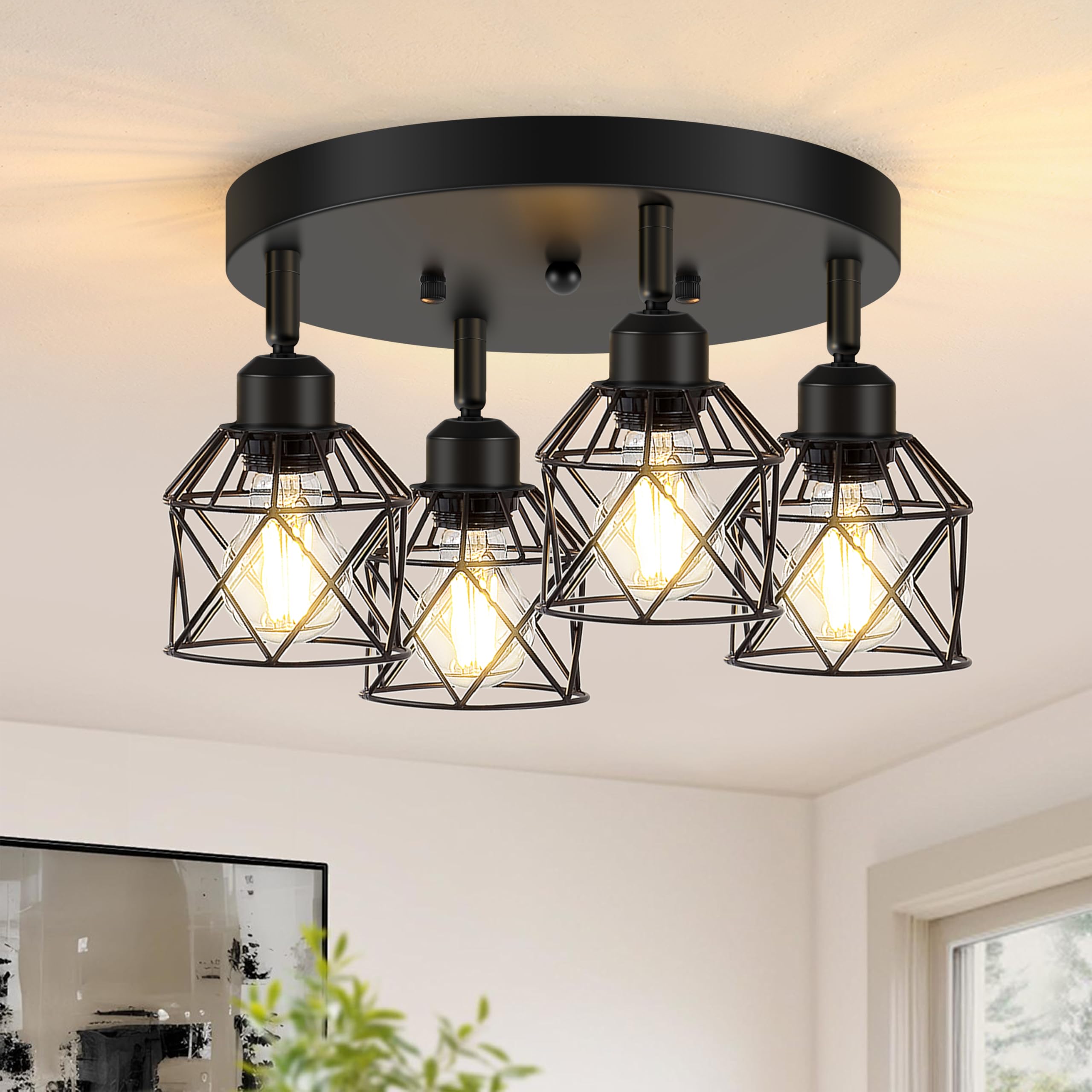 Baocuz 4-Light Kitchen Light Fixtures Ceiling Mount, Adjustable Multi-Directional Black Flush Mount Ceiling Light Fixture, Farmh