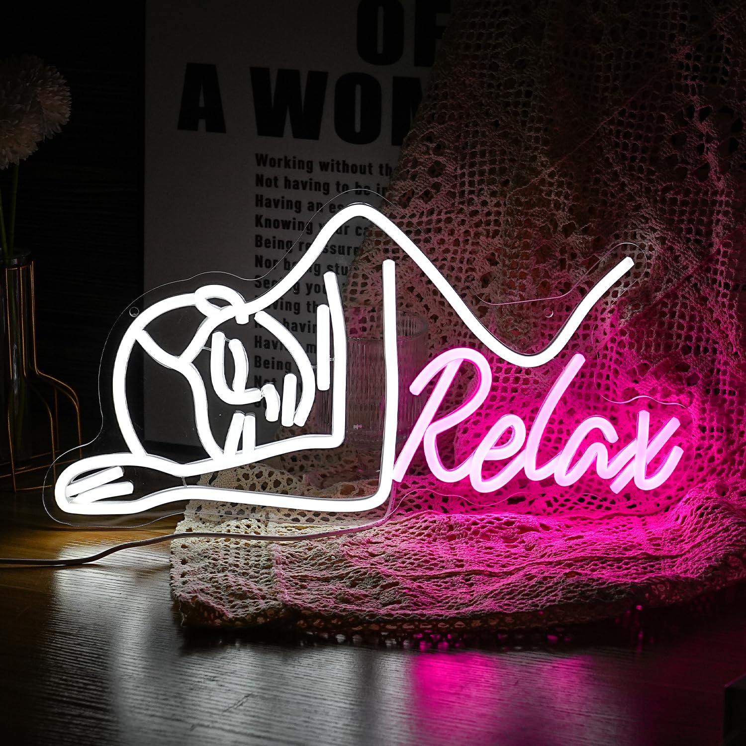 GNVETZLL Dimmable Neon Sign LED Wall Light for Decor 16.7in x8.7in  Acrylic White Pink