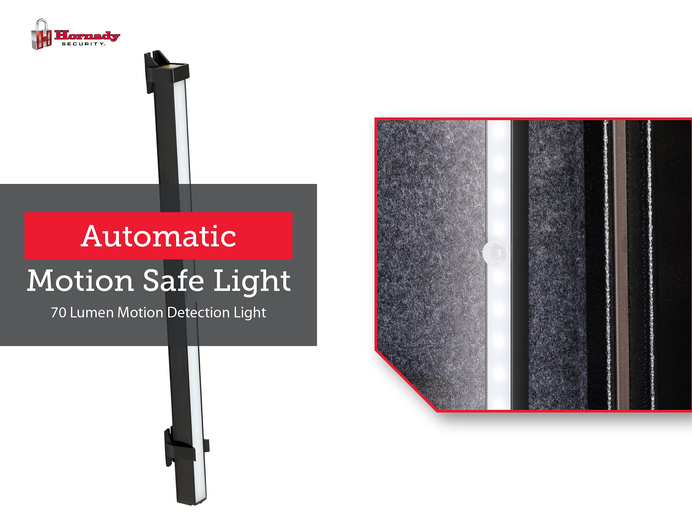 Hornady LED Gun Safe Lights - 70 Lumens Motion Sensor Cordless Light Bar, 13 Inches, Battery Operated, Ideal for Safes, Cabinets, Closets, White