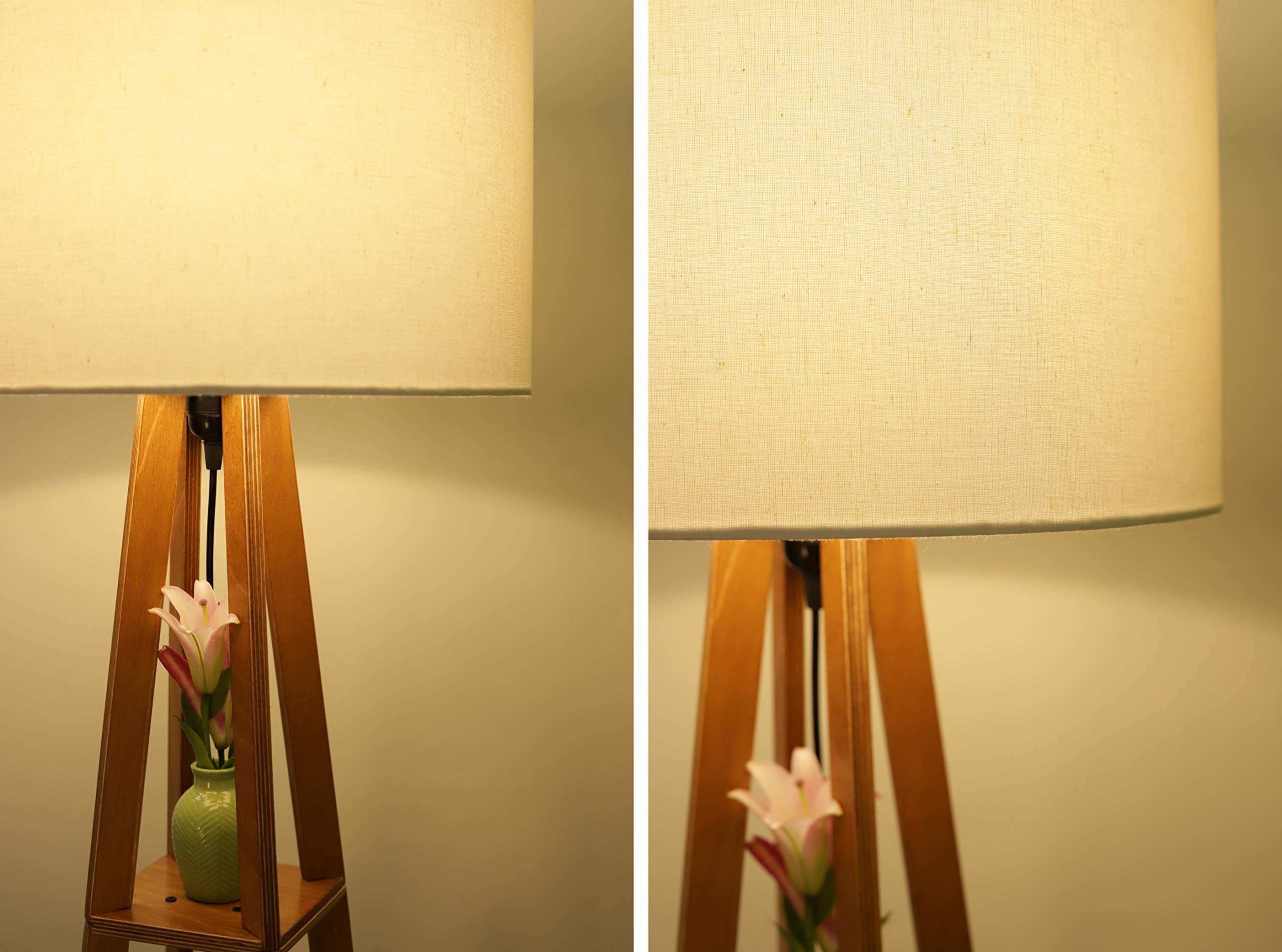 Crosscut Furniture Wooden Floor Lamp with shelf (Cotton White). LED bulb included