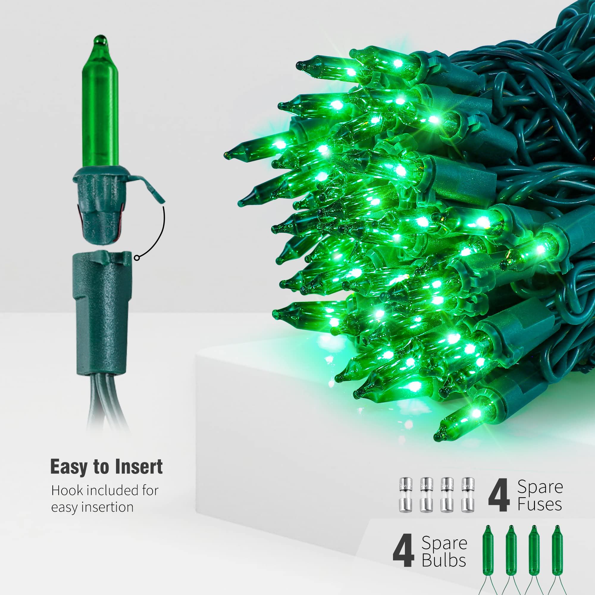 Hopolon Mini String Lights, 50 Count, 13 Feet, Incandescent, Waterproof, Green, 2PACK for Indoor/Outdoor Decor