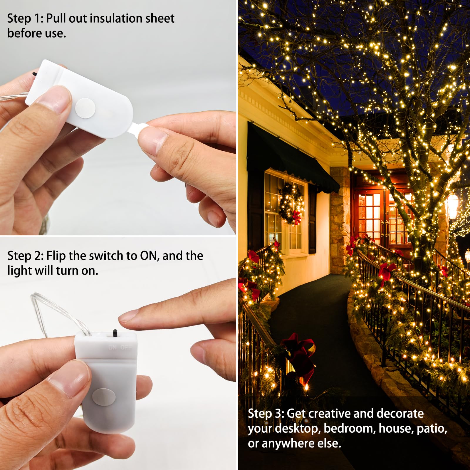 Vookry 30 Led Fairy Lights - 10Ft Mini Silver Wire String Lights, 8 Pack, Warm White For Diy Crafts, Weddings, And Christmas Decor