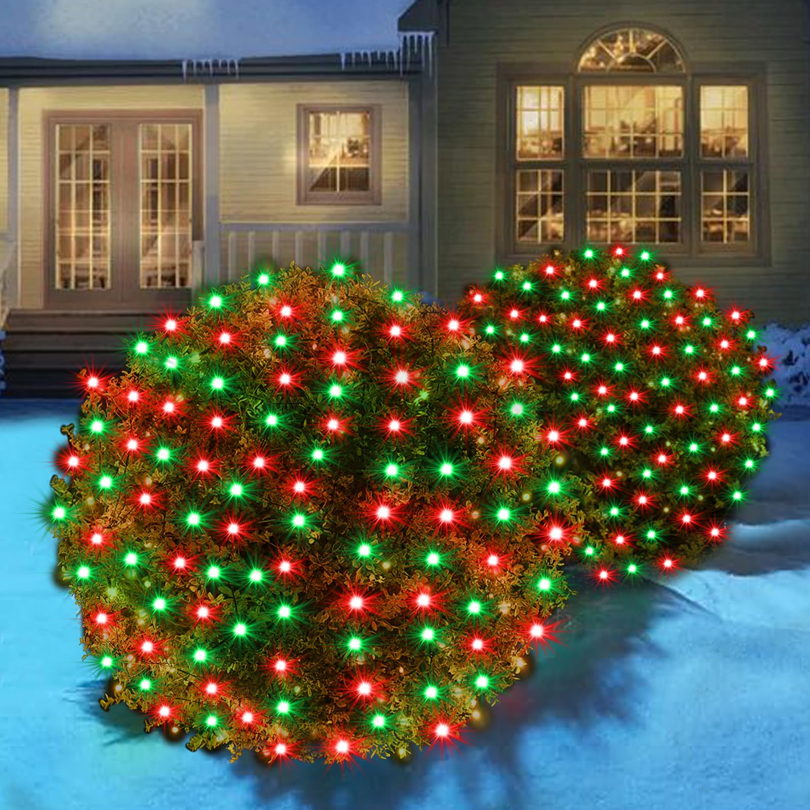 Wabarle LED Christmas Net Lights - 120 LEDs, 5ft x 6ft, Green Wire, Red and Green