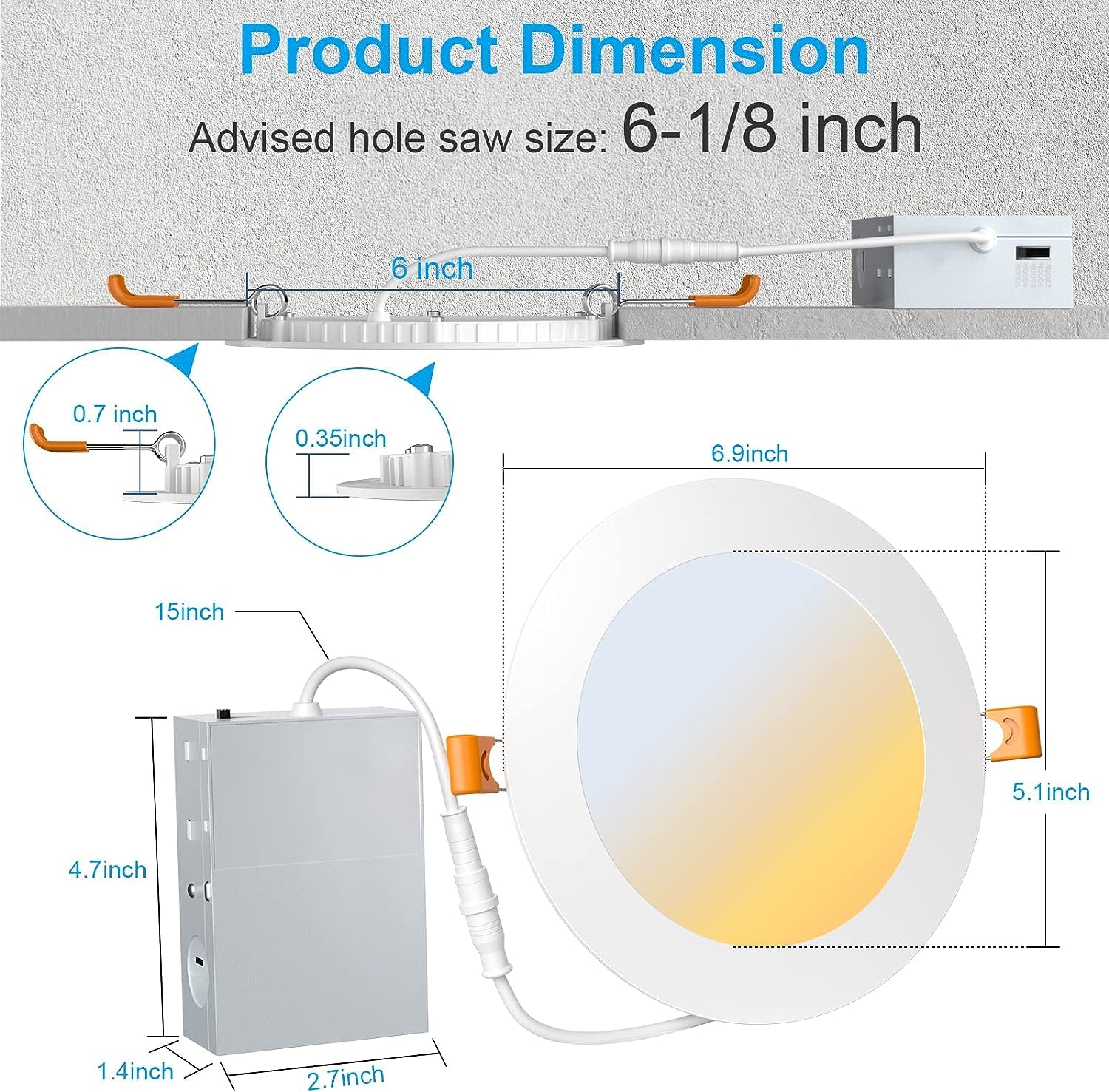 Miootly 24Pack Ultra-Thin 6" LED Ceiling Light Fixture, Dimmable, 12W, Selectable 2700K-5000K, Glass, Modern Design