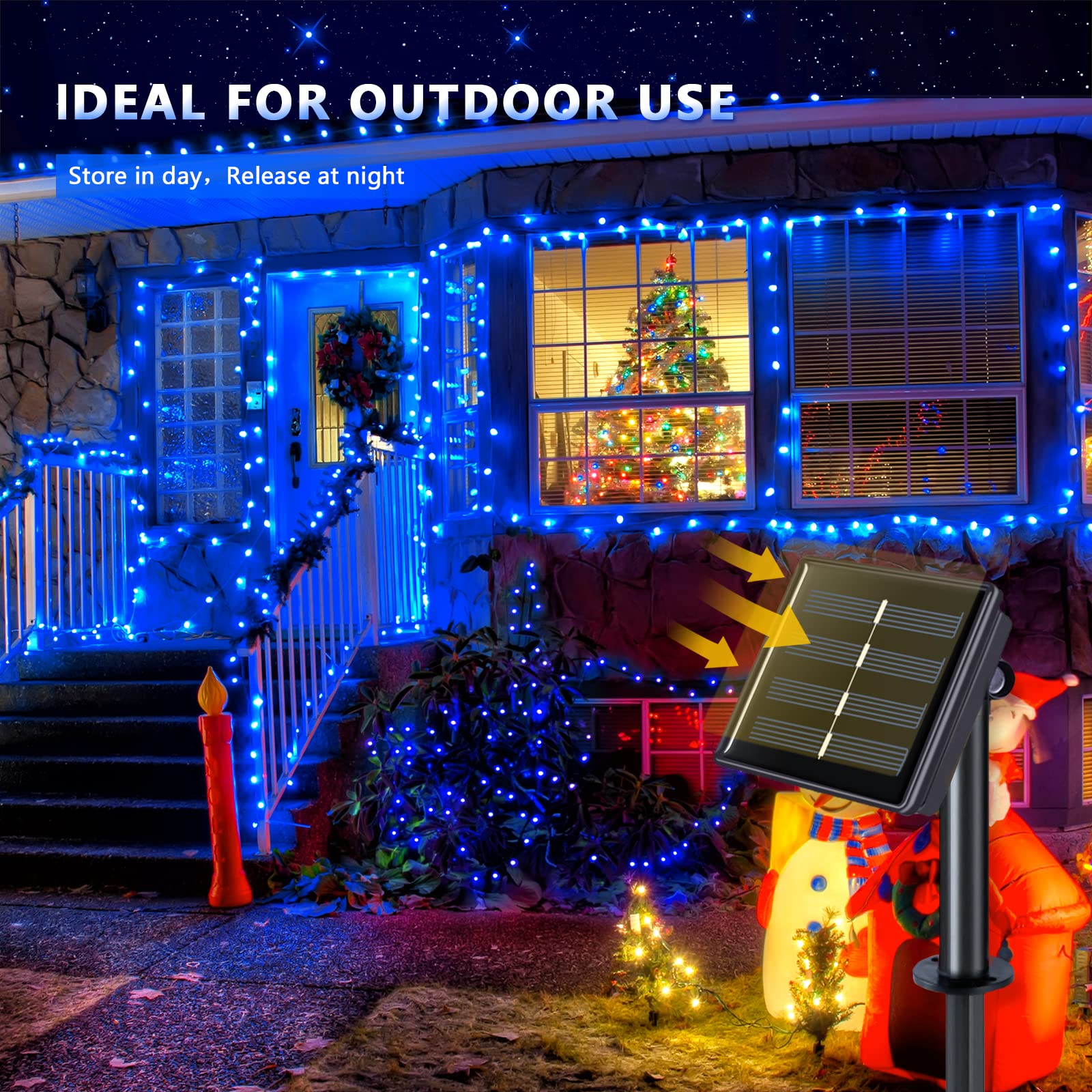 Jmexsuss 2 Pack Blue Solar Christmas Lights, 33Ft 100 Led Solar String Lights Outdoor Waterproof, 8 Modes Copper Wire Mini Solar Fairy Lights For Outside Patio Garden Tree Party Christmas Decorations