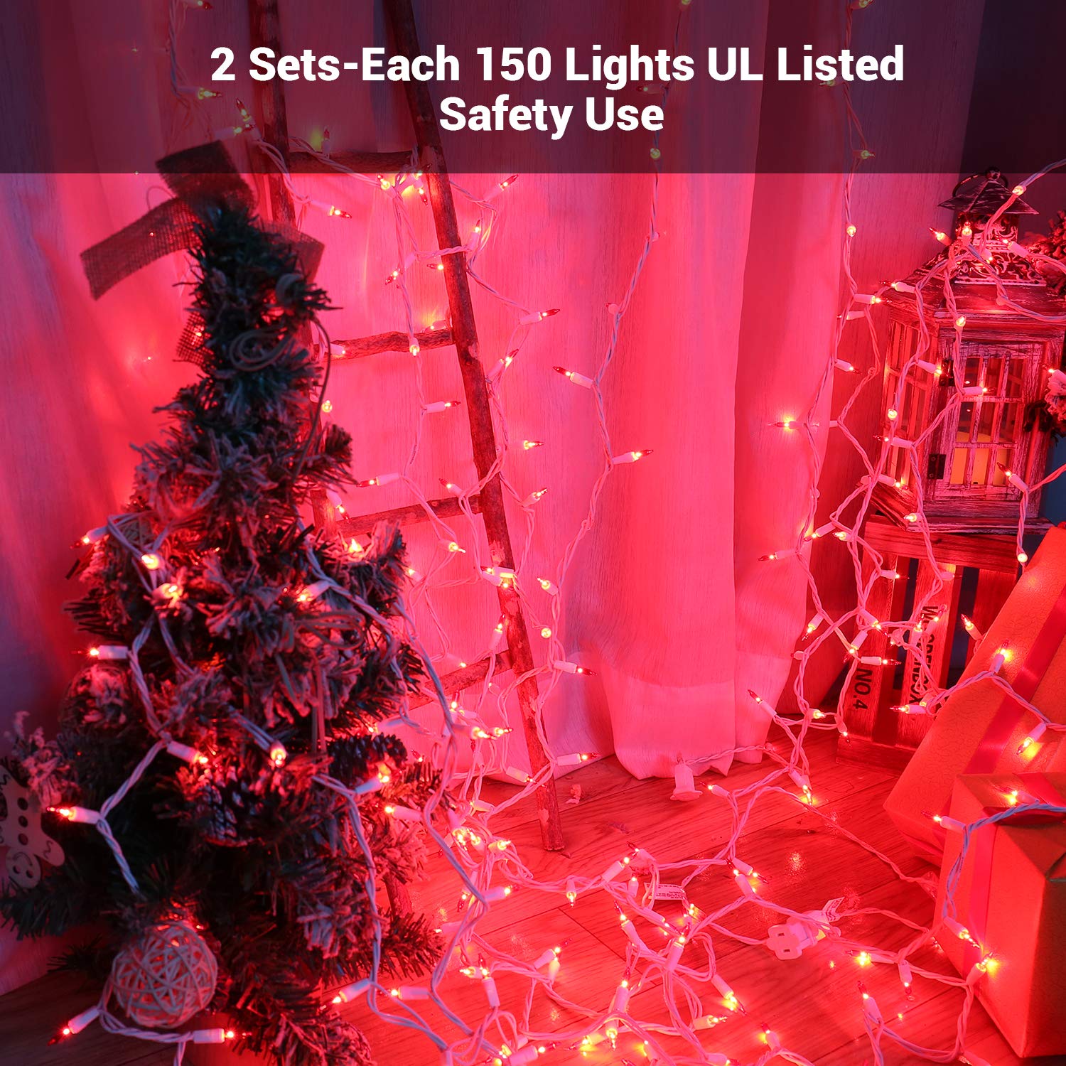 Brizled Red Christmas Lights, 300 Ct 69.6Ft Incandescent Christmas Lights Plugin, Connectable 120V Ul Certified Mini Christmas String Lights For Halloween, Xmas, Indoor, Party, Porch Decor, White Wire