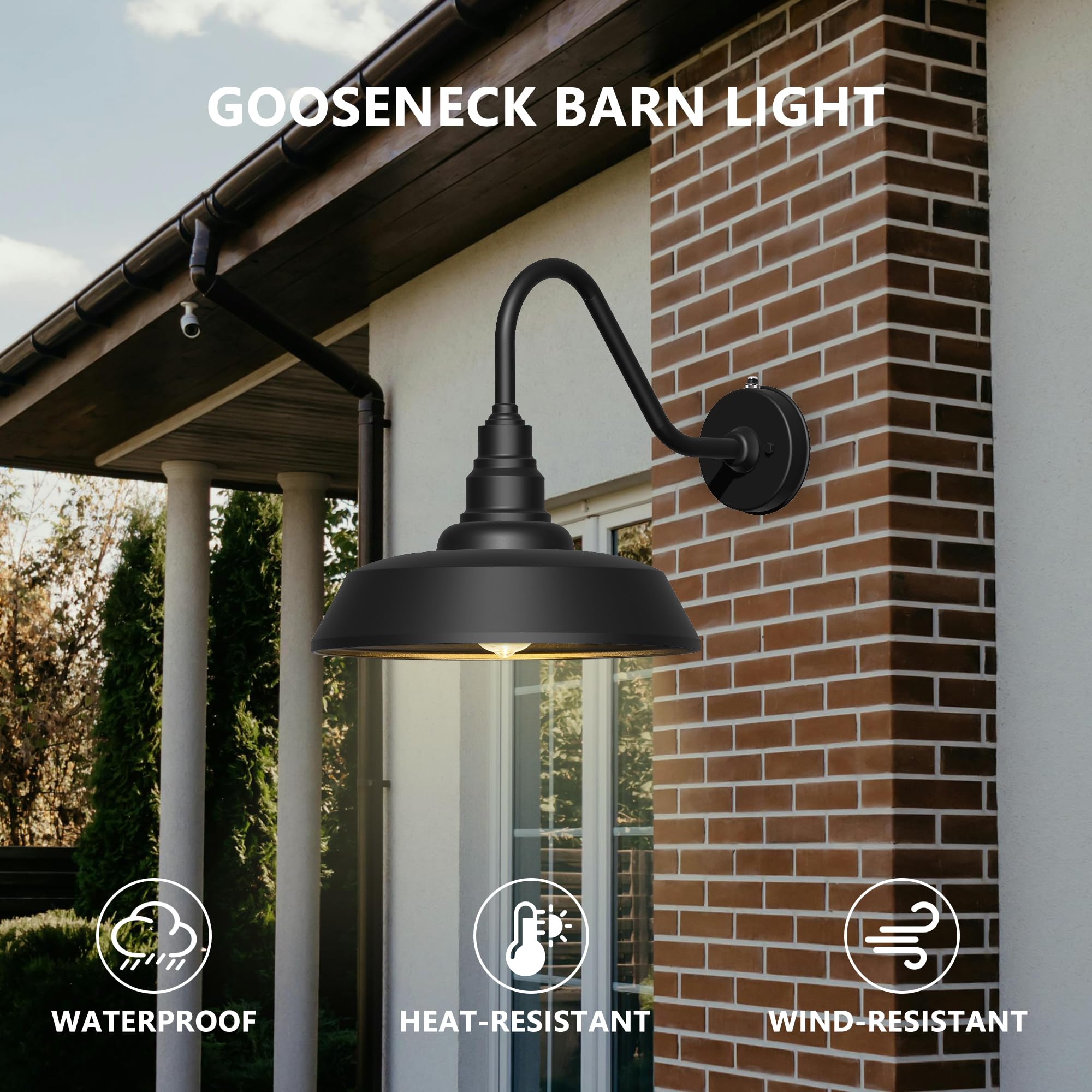 Franing 12'' Dusk To Dawn Gooseneck Barn Light, Heavy Duty Material Classic Gooseneck Light Fixture, Perfect For Farmhouse And P