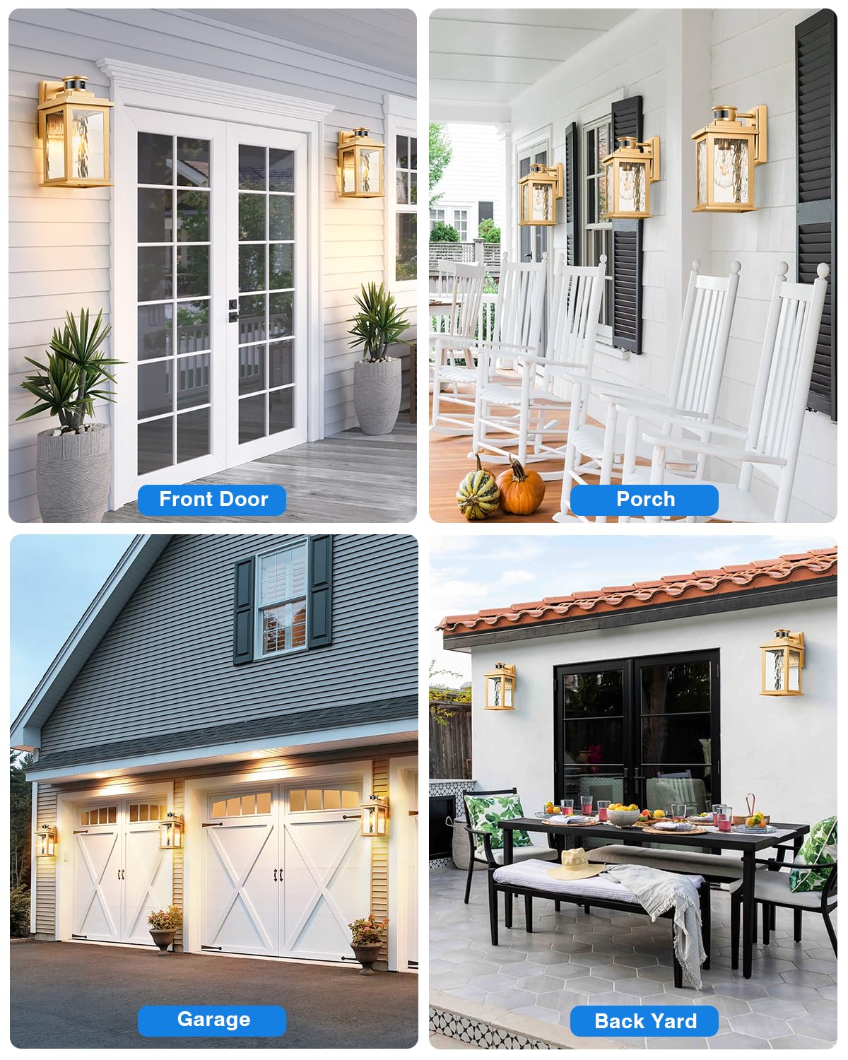 Vianis Motion Sensor Porch Lights - Outdoor Wall Fixtures, Gold Aluminum, Dusk To Dawn, Waterproof, Model V81011Gd
