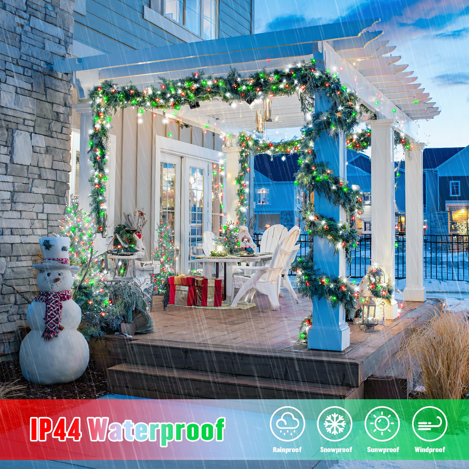 JMEXSUSS Solar Christmas Lights, 400 LED, 151FT, Waterproof, 8 Modes, 2 Pack, Red White and Green